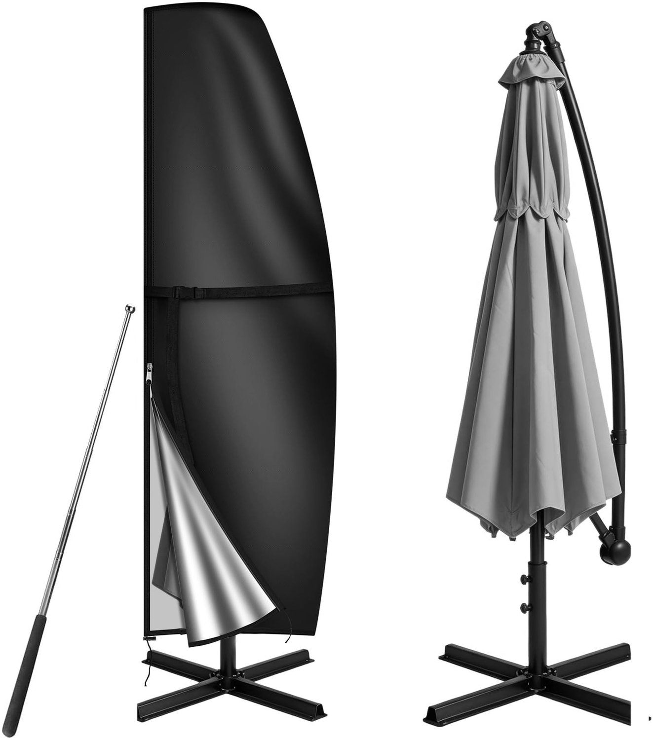 Famanu Beschermhoes voor zweefparasol Ø 300 cm, weerbestendig afdekzeil, winddicht, 265x40/70/50 cm, ideaal voor buitengebruik, beschermt tegen regen, sneeuw, wind en UV-straling wit