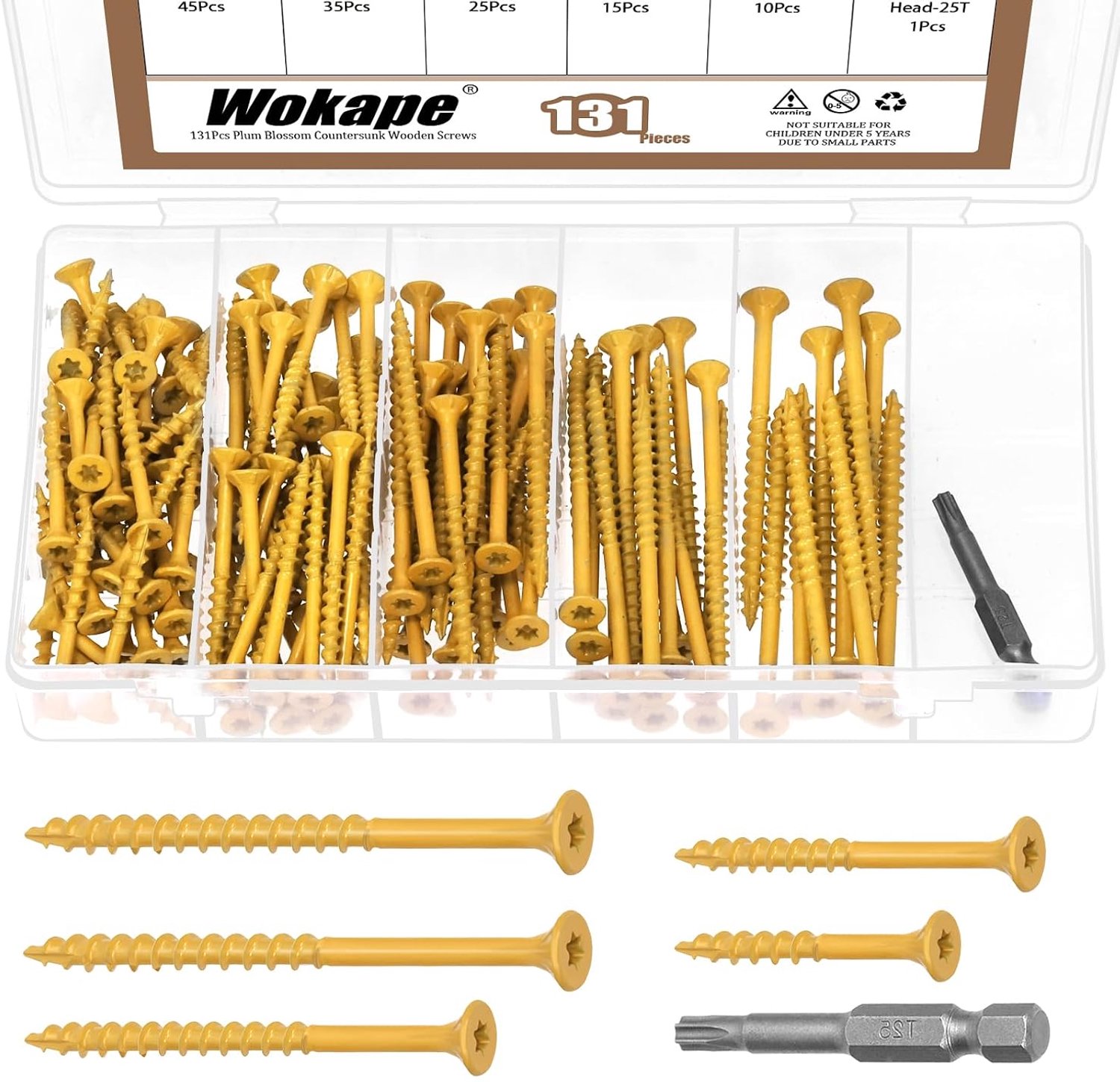 131pcs Wood Screws Assortment Kit, #8 x 1-1/2#8x2#9x2-1/2#9x3#10x3 in T25 Torx/Star Drive Deck Screws Flat Head Cover - ShopVlot