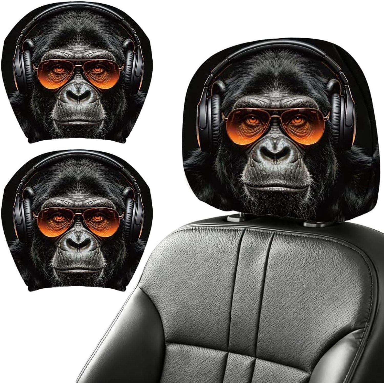 2 stuks grappige gorilla-hoofdsteunhoes, elastisch, universeel, autostoel, hoofdsteunhoes, wasbaar, hoofdsteunkussen - ShopVlot