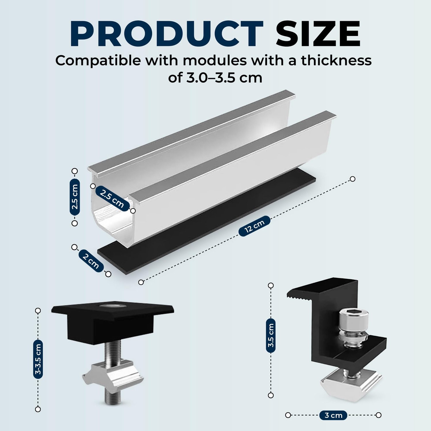 SnelShoppen - Verstelbare Zonnepaneel Houder Set, Plat Dak Montage Kit met 12cm Aluminium Rails, Zwarte Metalen Steunen, Compleet Montagesysteem voor