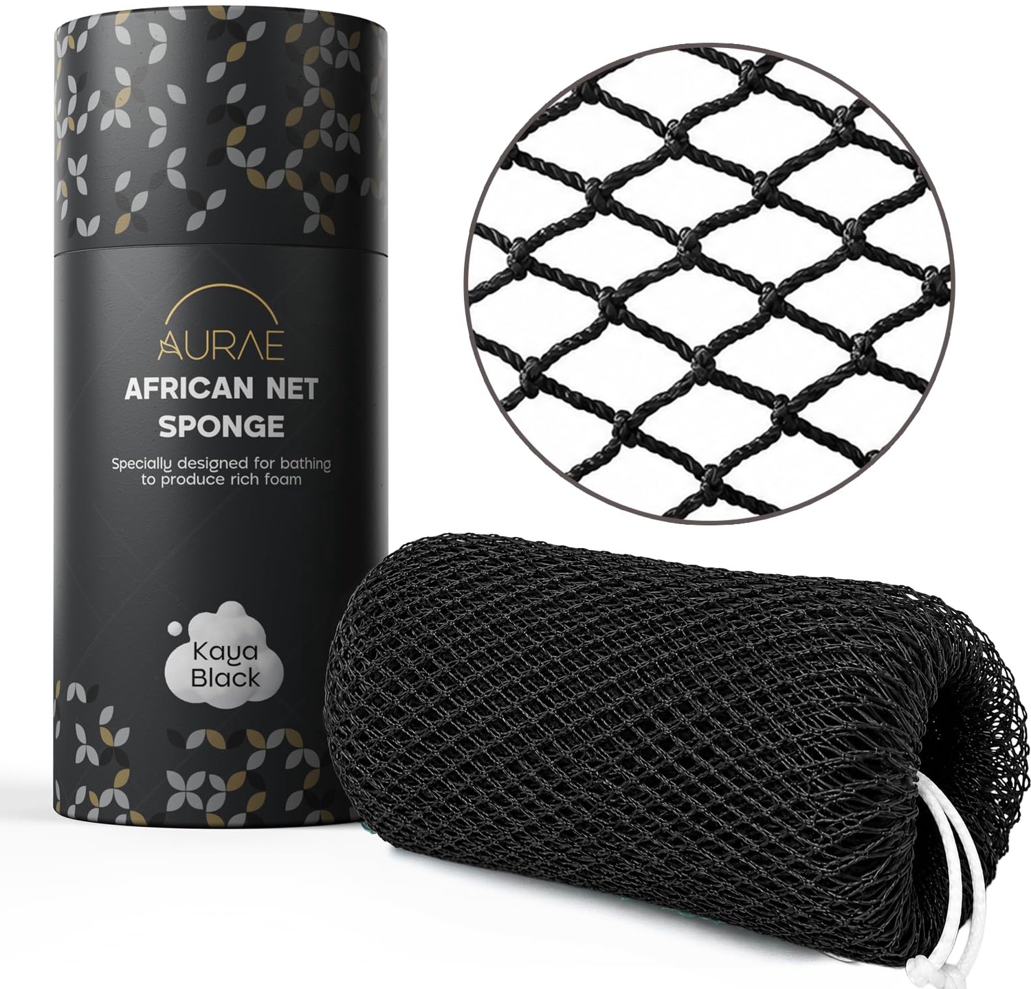 AURAE African Net Sponge – Authentic African Exfoliating Net Sponge for Bath & Shower, 115 cm Soft, Durable & Quick-Drying Mesh Back Scrubber & Body E