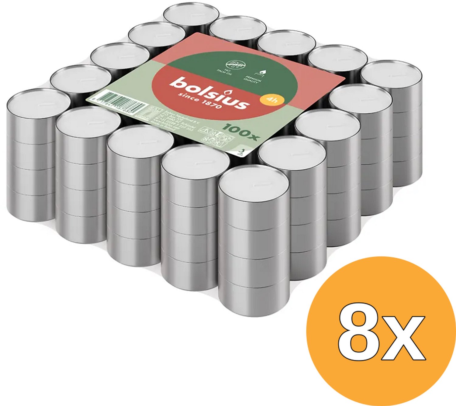 8x Bolsius Theelichten 4-Uur Brickpack (100 stuks)