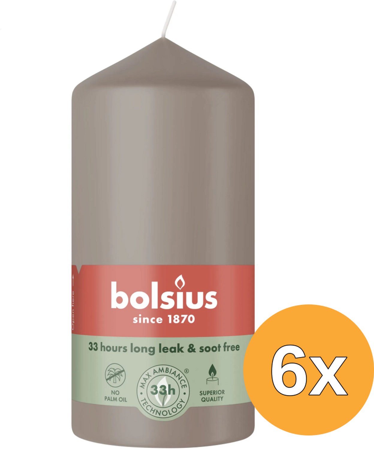Bolsius 6x Bolsius Stompkaars 120/58 Light Taupe (1 stuk)