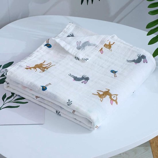 Hydrofiele Doek XL 120x120 cm – Inbakerdoek & Swaddle – Hydrofiel Katoen – Bosdieren Print – Multifunctionele Babydoek – Kraamcadeau — afbeelding 2