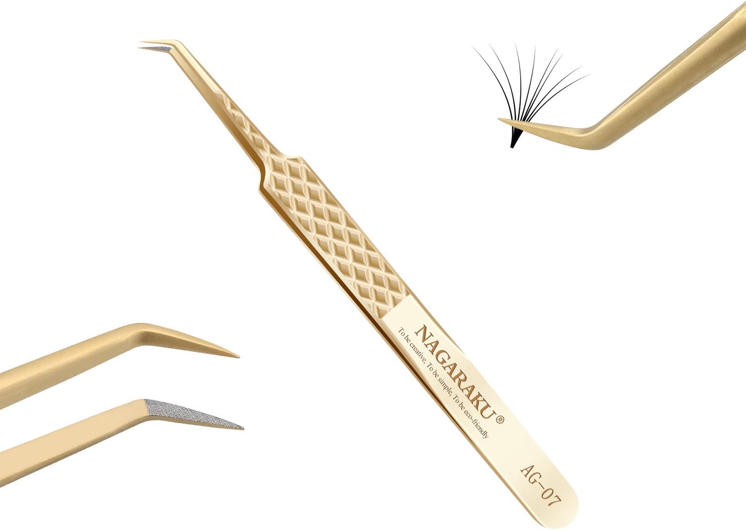 NAGARAKU Fiber Tip Volume Wimperpincet Precise Point No Gap Fan Professionele Gebogen Roestvrijstalen Precisiepincet Wimper Pincet Antislip Grip Eyela
