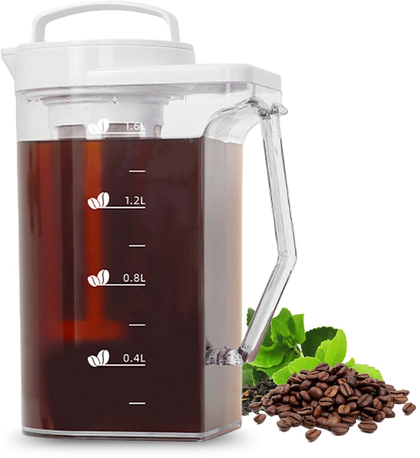 Ideal Swan 1,6L Cold Brew Koffiezetter, Ruimtebesparende Koffieapparaat voor Cold Brew, Koffie- en Theekan voor Cold Brew, Koffiefles met Fijn Filter,