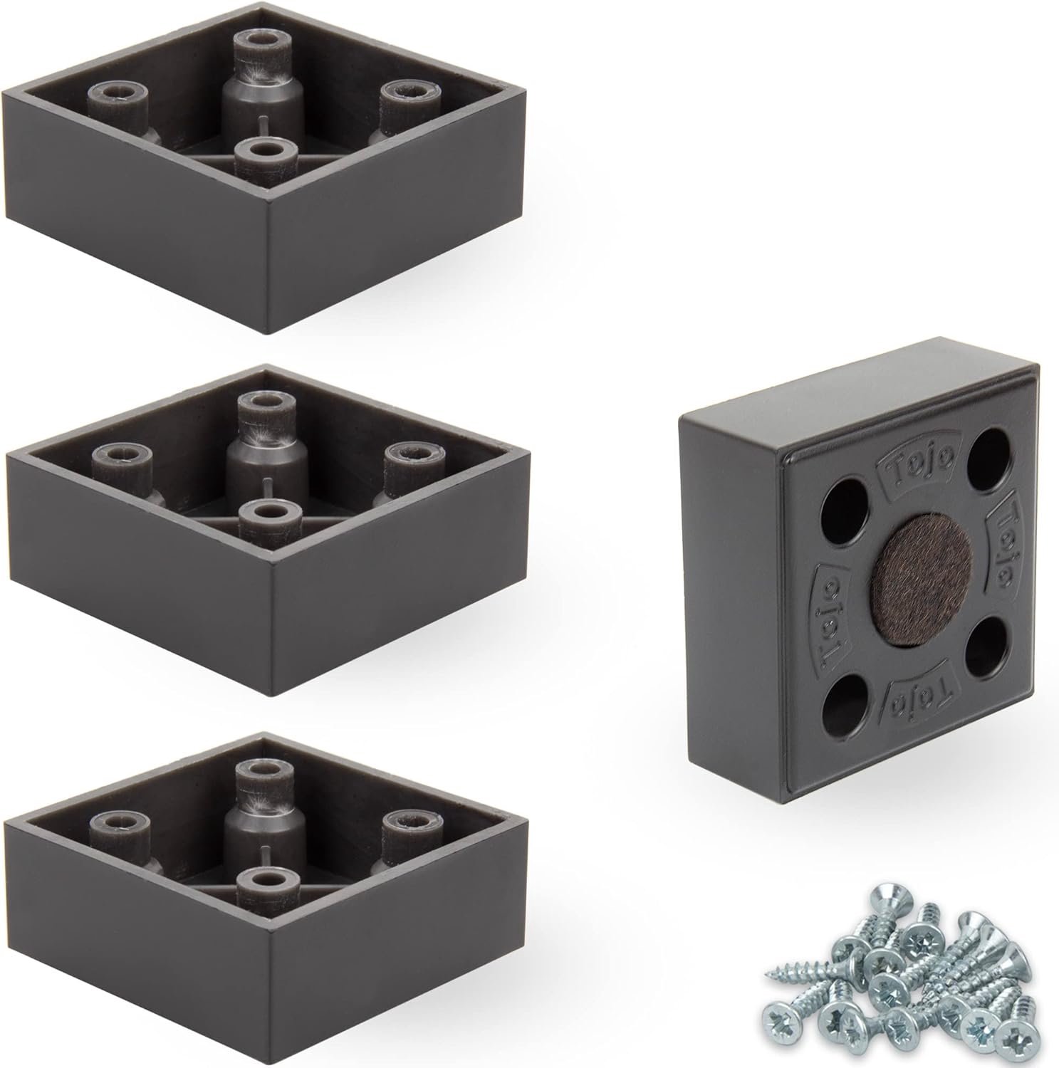 Meubelpoten 2 cm hoog - zwart - vierkante vorm - met viltglijders voor stabiliteit - ShopVlot