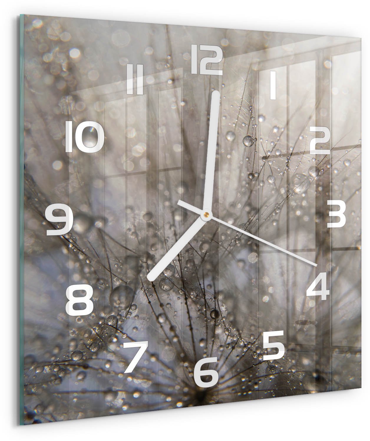 Tulup Wandklok - Paardenbloemzaden Glazen Klok Met Print - 30x30 cm - Wit Wandklok Glas Met Motief - Witte handen - Vierkante Klok - Wandklok Glas Decoratie - Gekleurde Glazen Klok