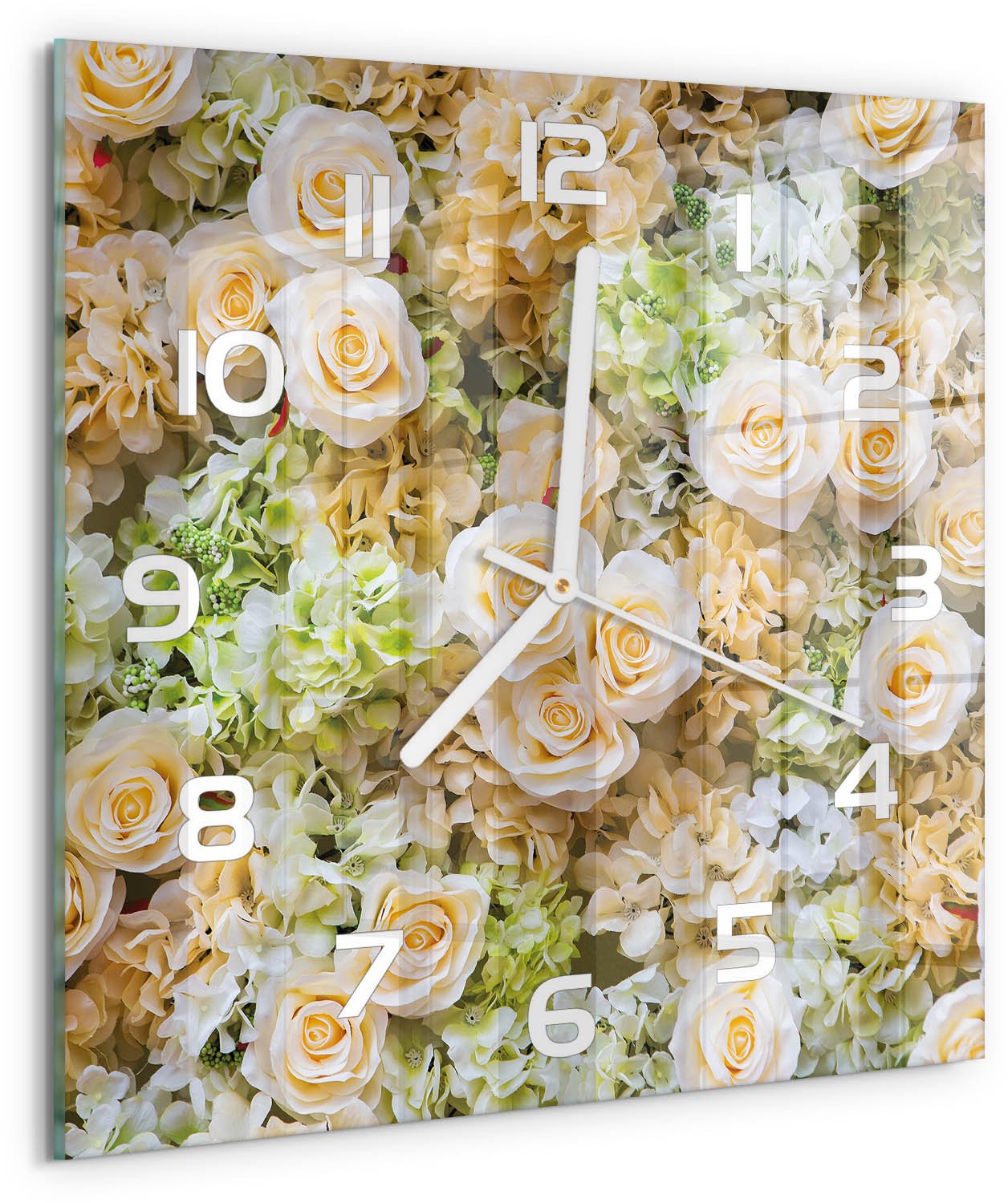 Tulup Wandklok - Rozen Moderne Wandklok Glas - 30x30 cm - Beige Wandklok Glas Decoratie - Witte handen - Vierkante Klok - Glazen Wandklok Design - Klok Glas Met Opdruk