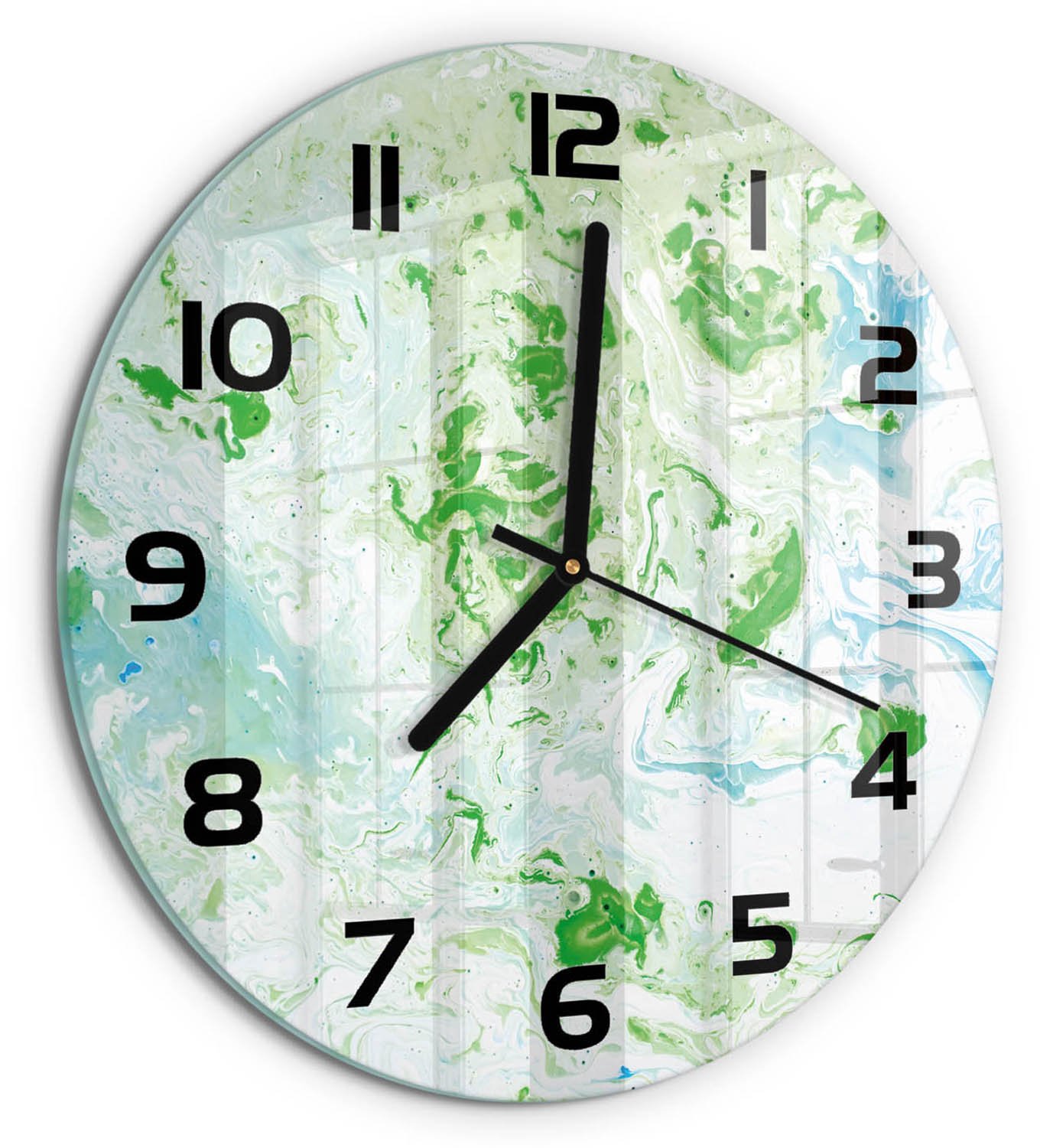 TULUP Wandklok - Abstracte achtergrond Wandklok Glas Decoratie - fi30 cm - Groente Gekleurde Glazen Klok - Zwarte handen - Ronde Klok - Klok Glas Met Opdruk - Moderne Wandklok Glas