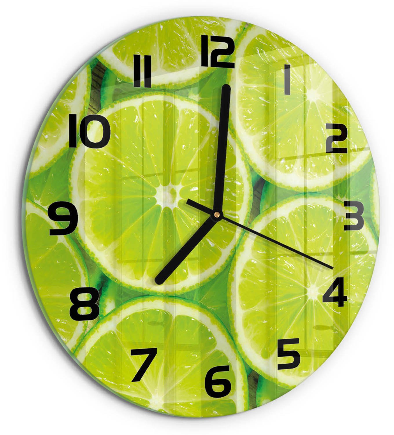 TULUP Wandklok - Limoenen Decoratieve Glazen Klok - fi30 cm - Groente Glazen Wandklok Design - Zwarte handen - Ronde Klok - Glazen Klok Met Print - Wandklok Glas Met Motief