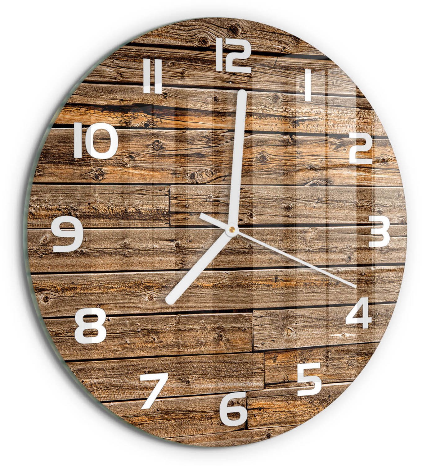 TULUP Wandklok - Houten muur Wandklok Glas Decoratie - fi30 cm - Bruin Gekleurde Glazen Klok - Witte handen - Ronde Klok - Klok Glas Met Opdruk - Moderne Wandklok Glas