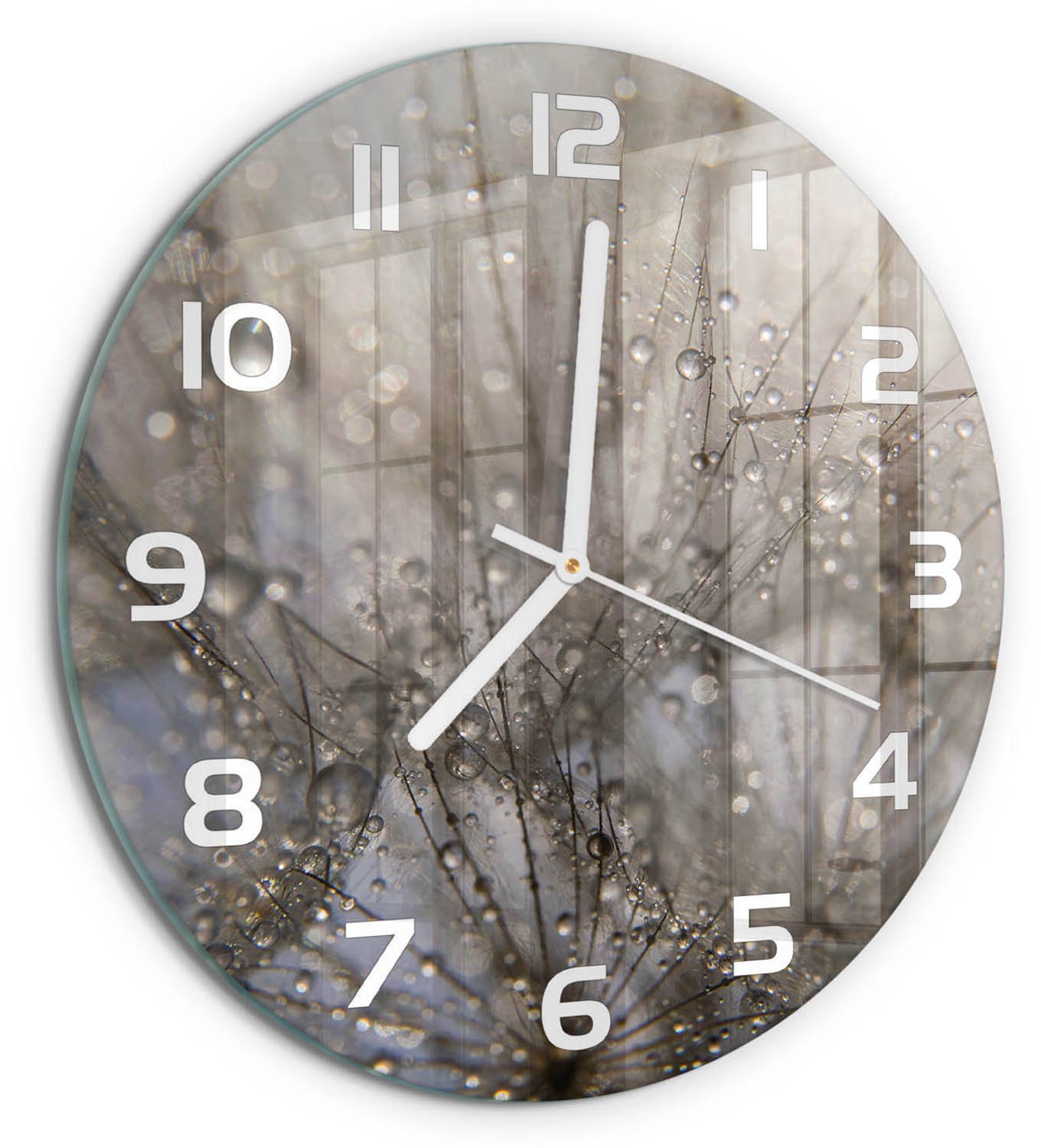 TULUP Wandklok - Paardenbloemzaden Klok Glas Met Opdruk - fi30 cm - Wit Moderne Wandklok Glas - Witte handen - Ronde Klok - Decoratieve Glazen Klok - Glazen Wandklok Design