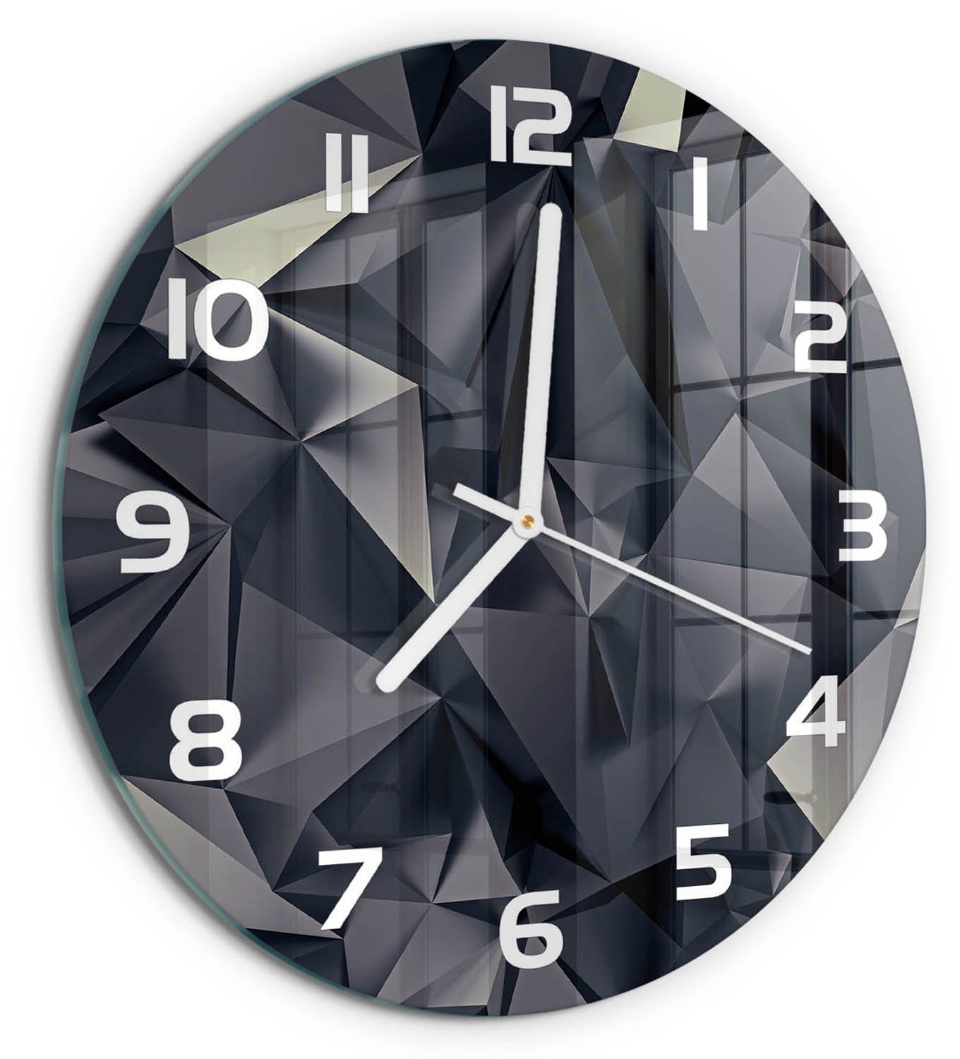 TULUP Wandklok - Abstracte achtergrond Decoratieve Glazen Klok - fi30 cm - Zwart Glazen Wandklok Design - Witte handen - Ronde Klok - Glazen Klok Met Print - Wandklok Glas Met Motief