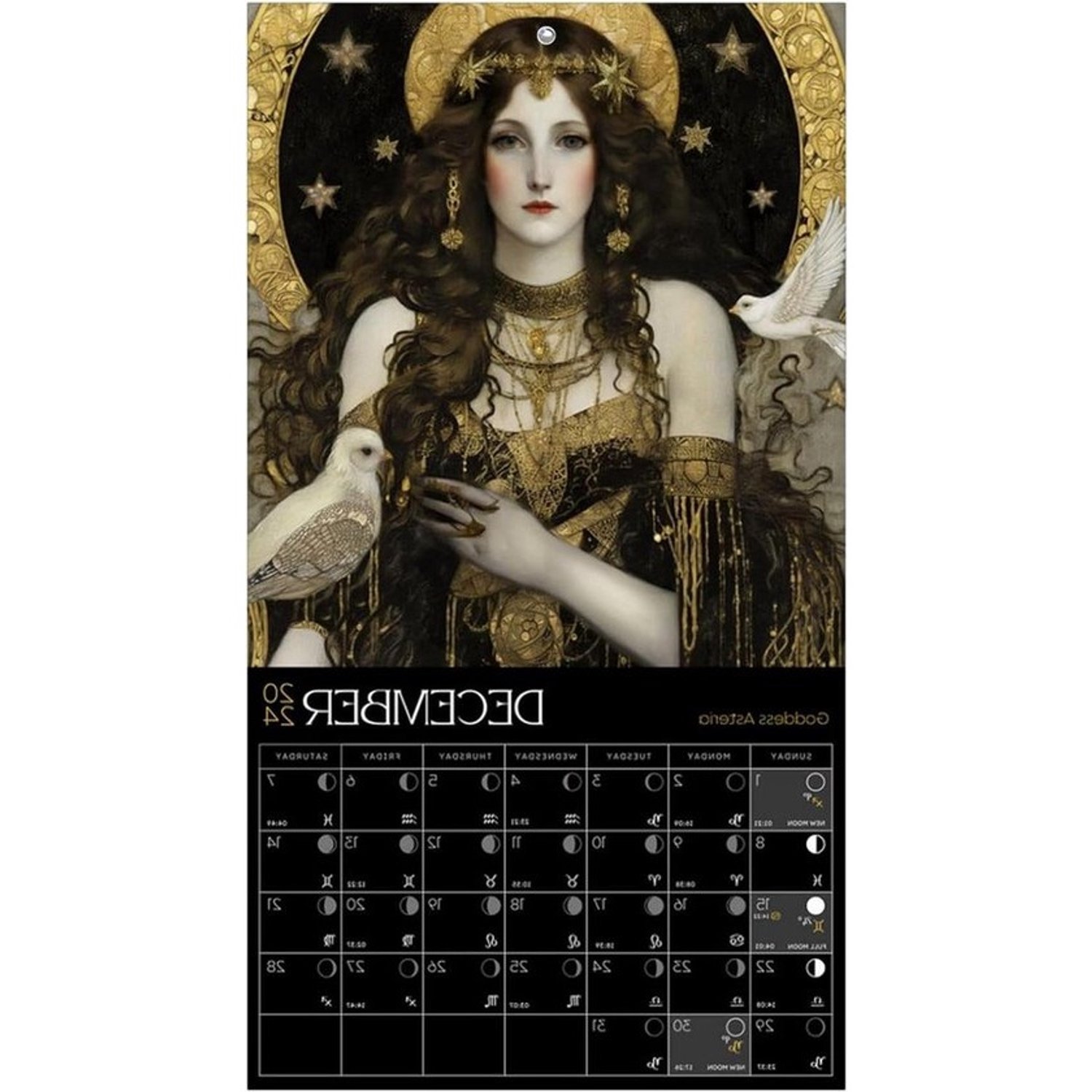 Maankalender 2024 - Astrologie Kalender - Maanfasen Volgen - Plantaardige Inkt - 20 x 40 cm - Meerdere Kleuren