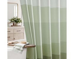 Vangao Shower curtain 180x180 cm bathtub, green ombre stripes with 12 hooks - ShopVlot