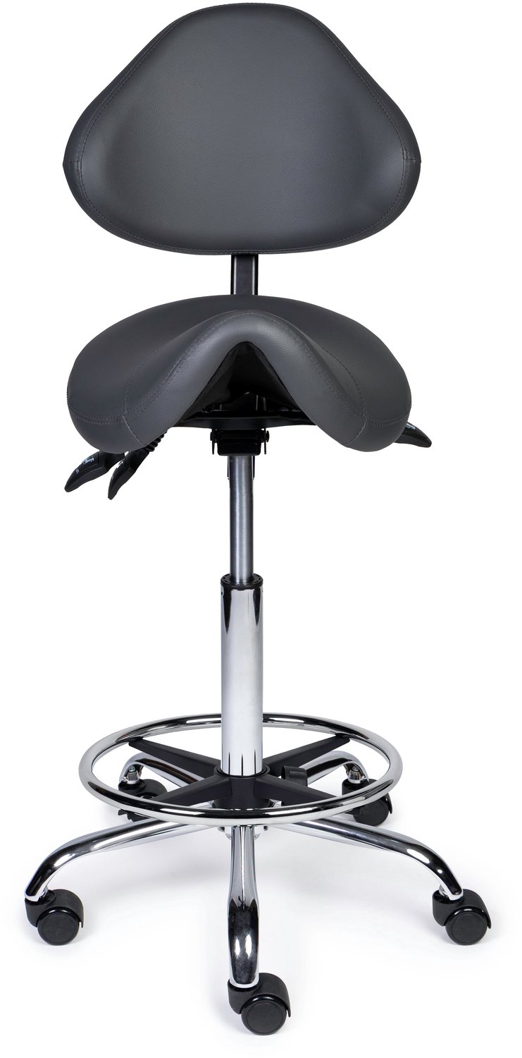 Ergonomische Zadelkruk met Rugleuning Expert Grijs op Wielen Standaard uitvoering (50-68cm) / Zonder voetensteun / Voetdoppen