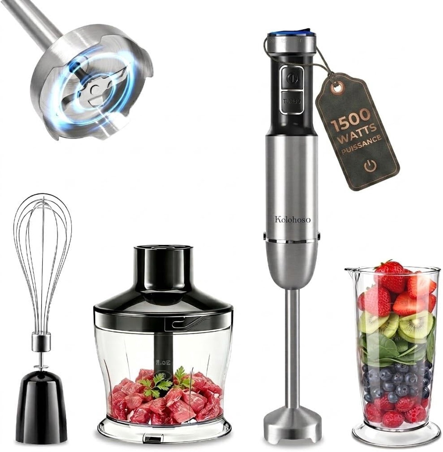 Staafmixer - Zwart - 4 in 1 - 1500W Keukenmixer met 25 Snelheden en TURBOstand - Voor Koken en Bakken
