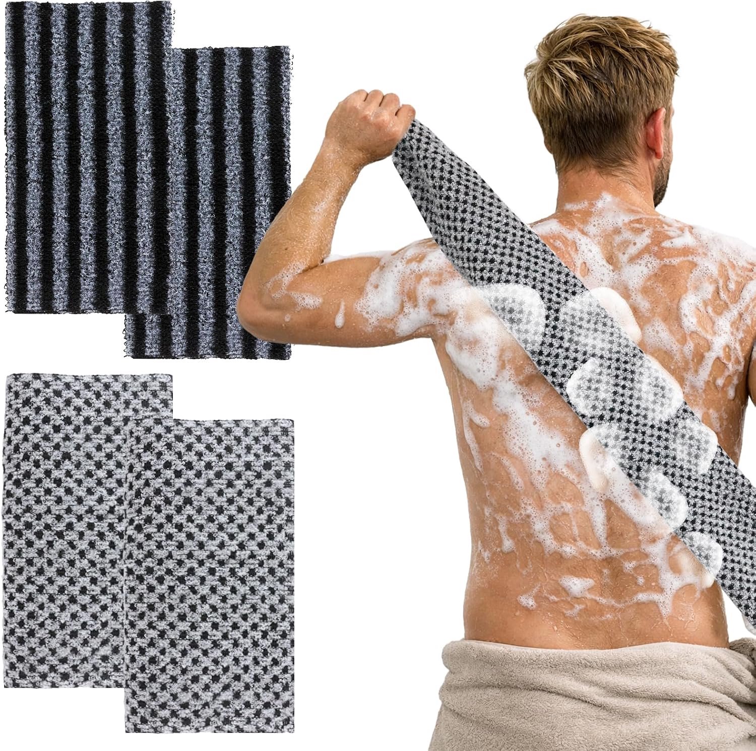 Peelinghandschoenen 4 stuks - duurzaam polyester/katoen - extra lang - voor grondige reiniging - ShopVlot