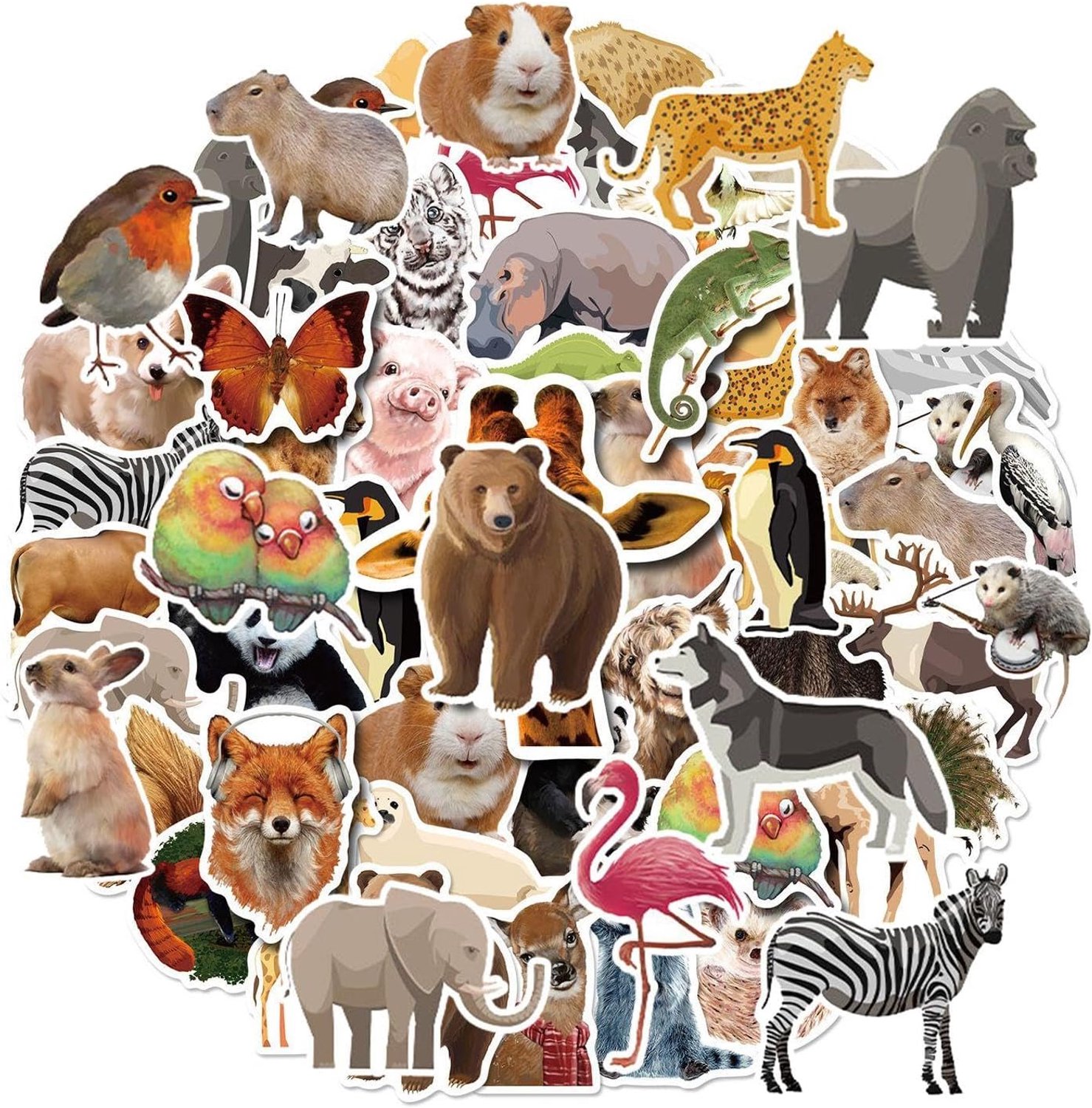 Stickerpakket 50 zoo series - kleurrijk - waterproof - ideaal voor DIY decoratie - ShopVlot