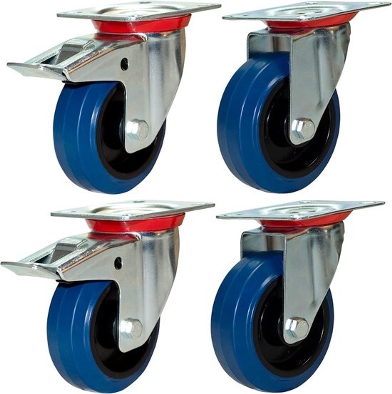 Transportwielen Set - Meubelrollen Apparaatwielen - Werkbank Verplaatsen - 4 Stuks Rem - 80 mm Wiel - Blauw