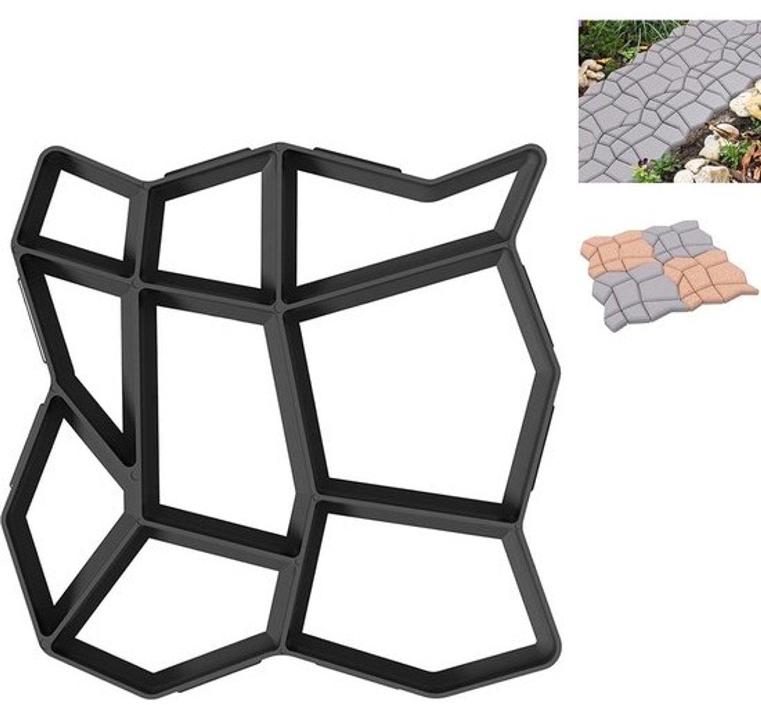 Bestratingsvorm Tuinpad - Beton Gietvorm - Zelf Bestraten - Herbruikbaar Kunststof - 43x43x4 cm - Zwart