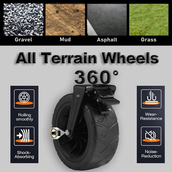 NextNovaDeals Opvouwbare Wagen - Bolderkar - 171L - All Terrain Wielen - 360° Zwenkwielen - Remmen - Stalen Frame - Camping Tuin — afbeelding 3