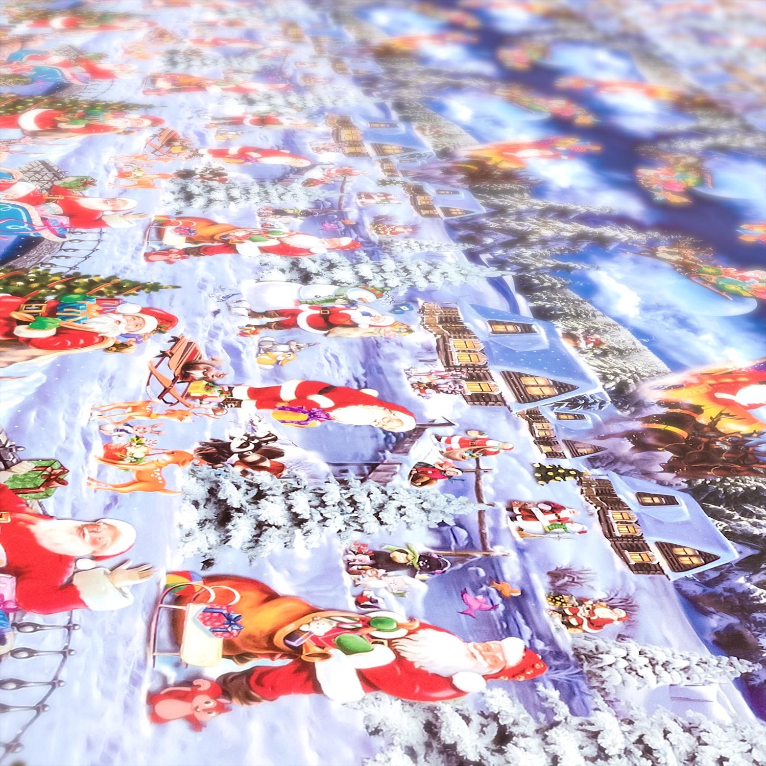 ANRO Tafelkleed Kerstman Winternacht Blauw 100cm x 10m Rechte rand Afwasbaar Waterafstotend