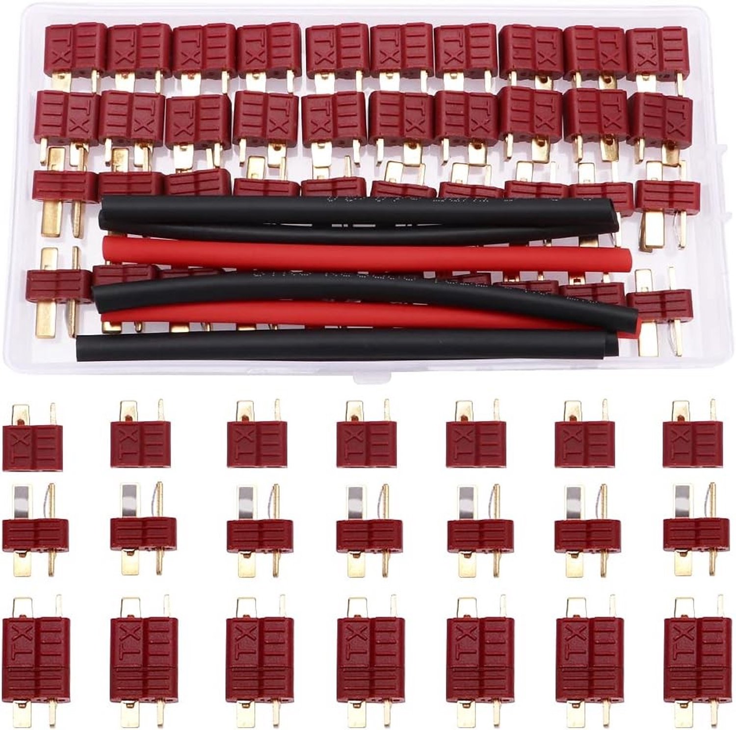 T-Stekkerconnectoren - Rood - 20 Paar - Antislip met Krimpkous - Voor RC-hobby en Lipo-batterijen