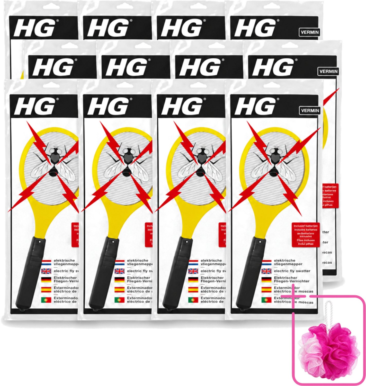 12 x HG X - Ongedierte - Elektrische Vliegenmepper - Inclusief Batterijen - Bulkverpakking - Elektrische vliegenmepper - Douchemop - Muggen doden