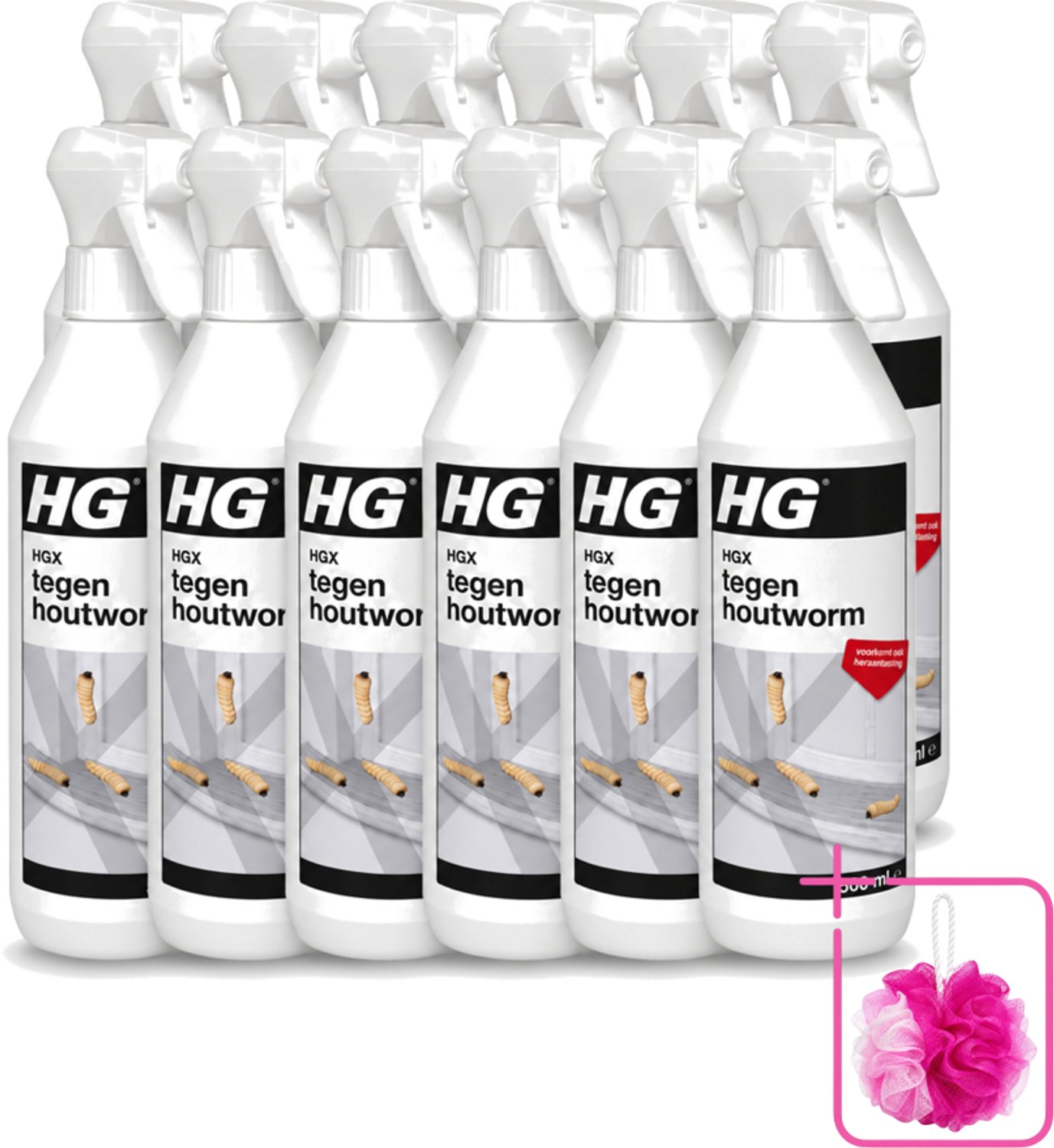 12 x HG X - Tegen Houtworm - Eenvoudige Bestrijding - 500 ml - Bulkverpakking - Houtworm bestrijding - Douchemop - Hout bescherming