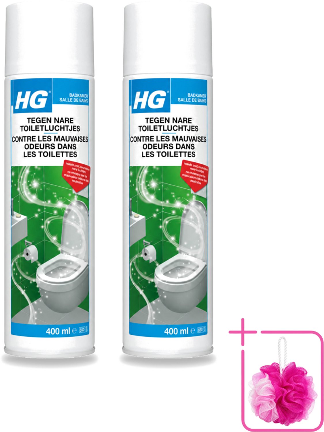 2 x HG - Tegen Nare Toiletluchtjes - Neutraliseert Alle Luchtjes - Natuurlijk Zuiveringsproces - 400 ml - Bulkverpakking - Toiletlucht neutraliseren - Douchemop - Nare geur weg