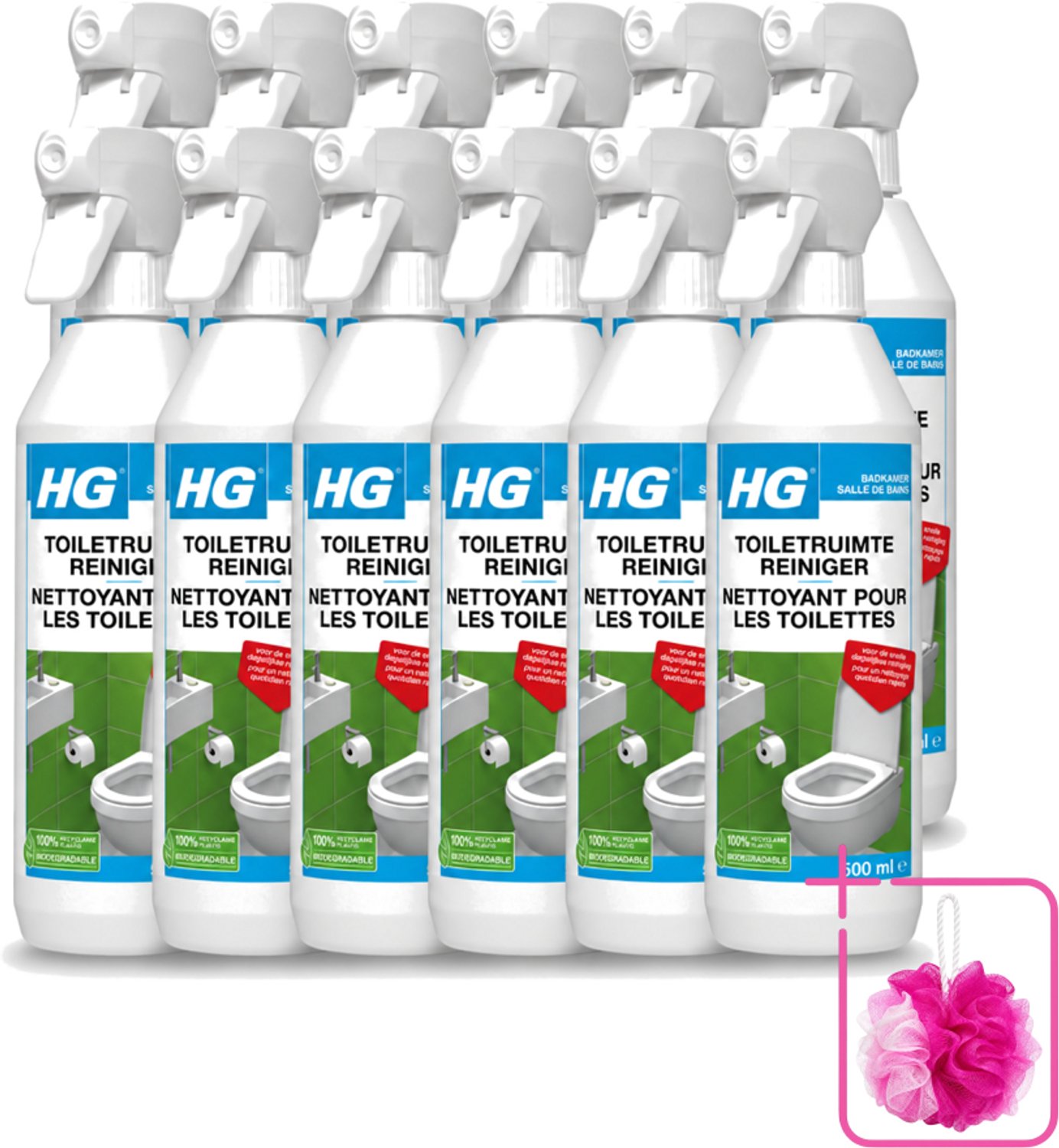 12 x HG - Badkamer - Toiletruimte Reiniger - Snelle Dagelijkse Reiniging - 500 ml - Bulkverpakking - Toiletruimte reinigen - Douchemop - Toiletruimte reiniger