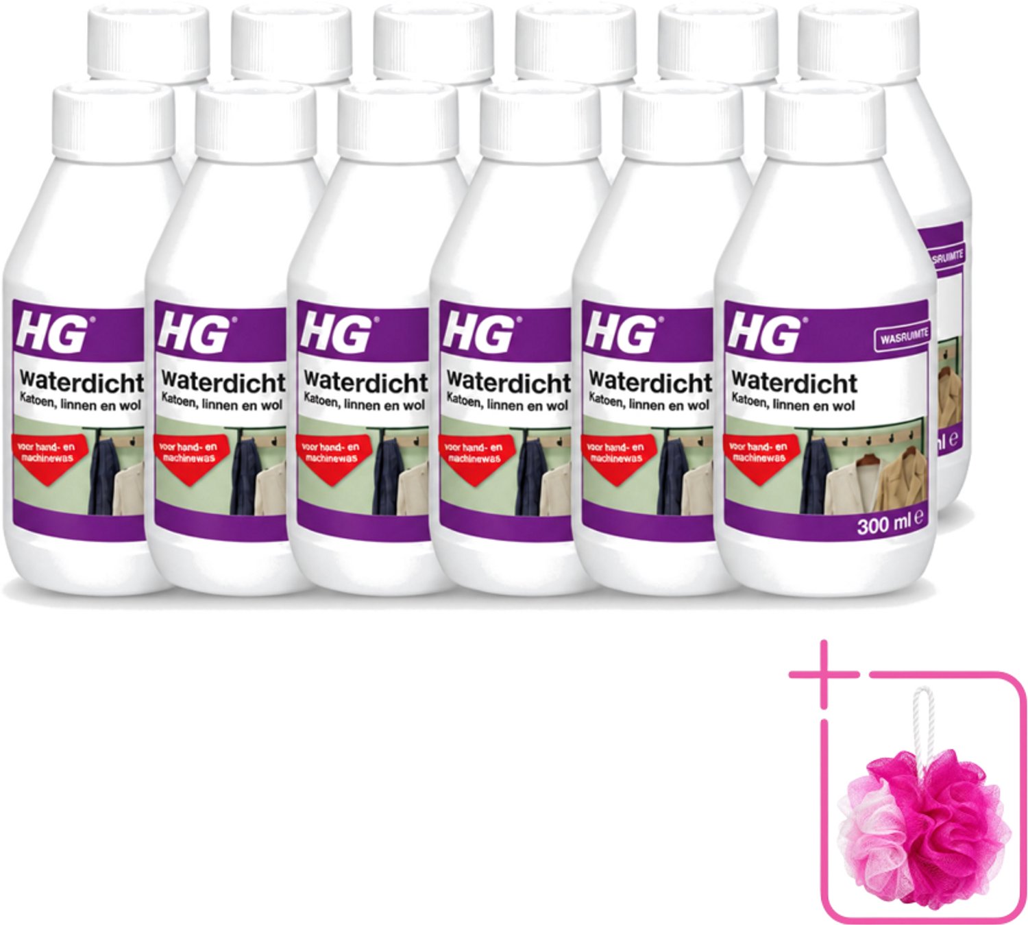 12 x HG - Wasruimte - Waterdicht Katoen, Linnen & Wol - Voor Hand & Machine Was - 300 ml - Bulkverpakking - Waterdicht textiel - Douchemop - Vuilafstotend textiel