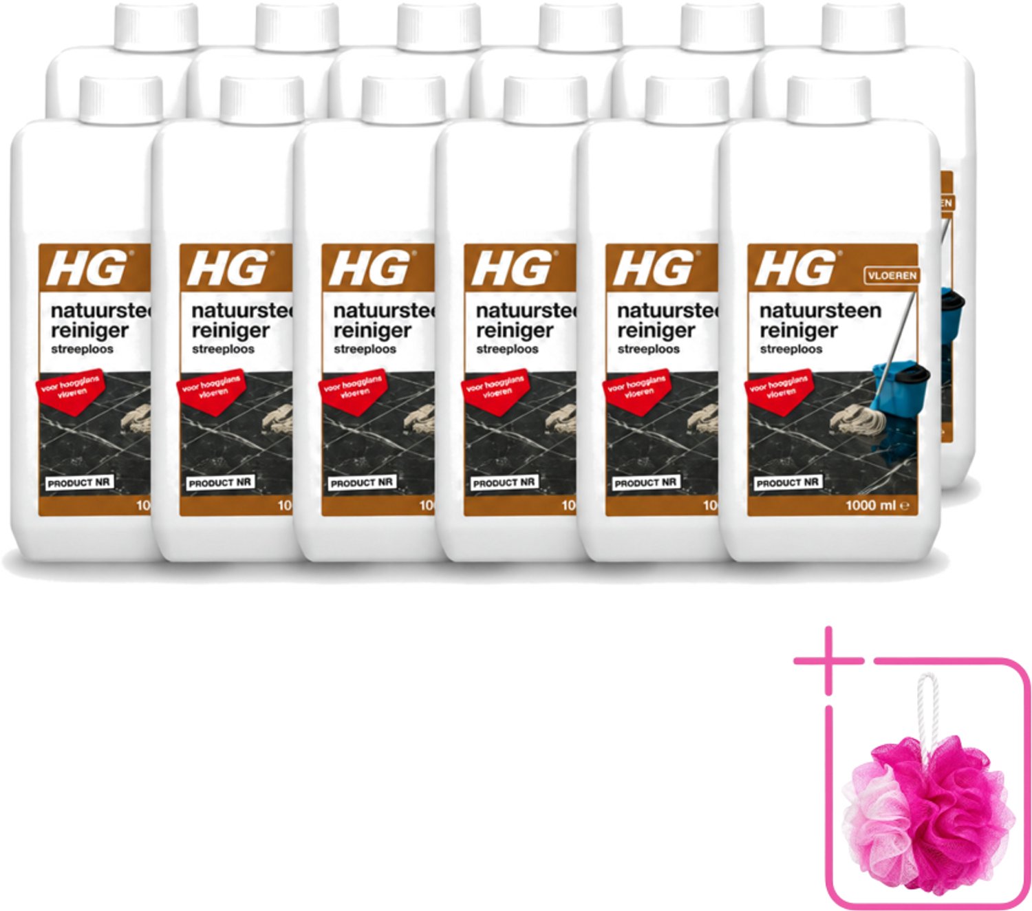 12 x HG - Natuursteenreiniger Streeploos - Voor Hoogglans Vloeren - 20 Dweilbeurten - 1L - Bulkverpakking - Natuursteen reinigen - Douchemop - Hoogglans vloeren reinigen