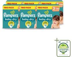 6 x Pampers – Luiers – Baby-Dry Trio Pack Maat 3 (6-10 kg) – 156 Luiers - Grootverpakking - Vaatwasstrips - Baby Luiers - Droge Luiers - Anti-lek Luiers - Baby Droogheid - Nachtluier