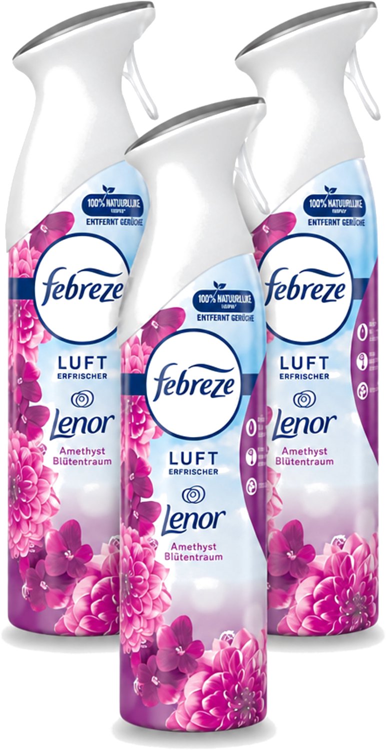 3 x Febreze Amethist Luchtverfrisser Spray - Frisse Bloemen Geur - 300ml - Voordeelverpakking - 3 stuks