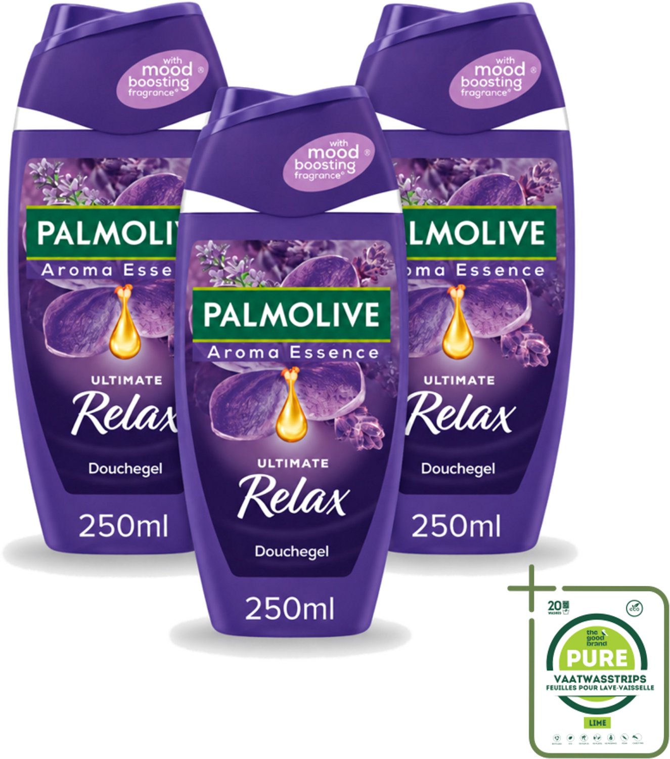 3 x Palmolive - Arroma Essence - Douchegel - Lavendel & Ylang Ylang - Ultimate Relax - 250 ml - Grootverpakking - Vaatwasstrips - Douchegel - Ontspanning - Aromatherapie - Lavendel - Ylang Ylang