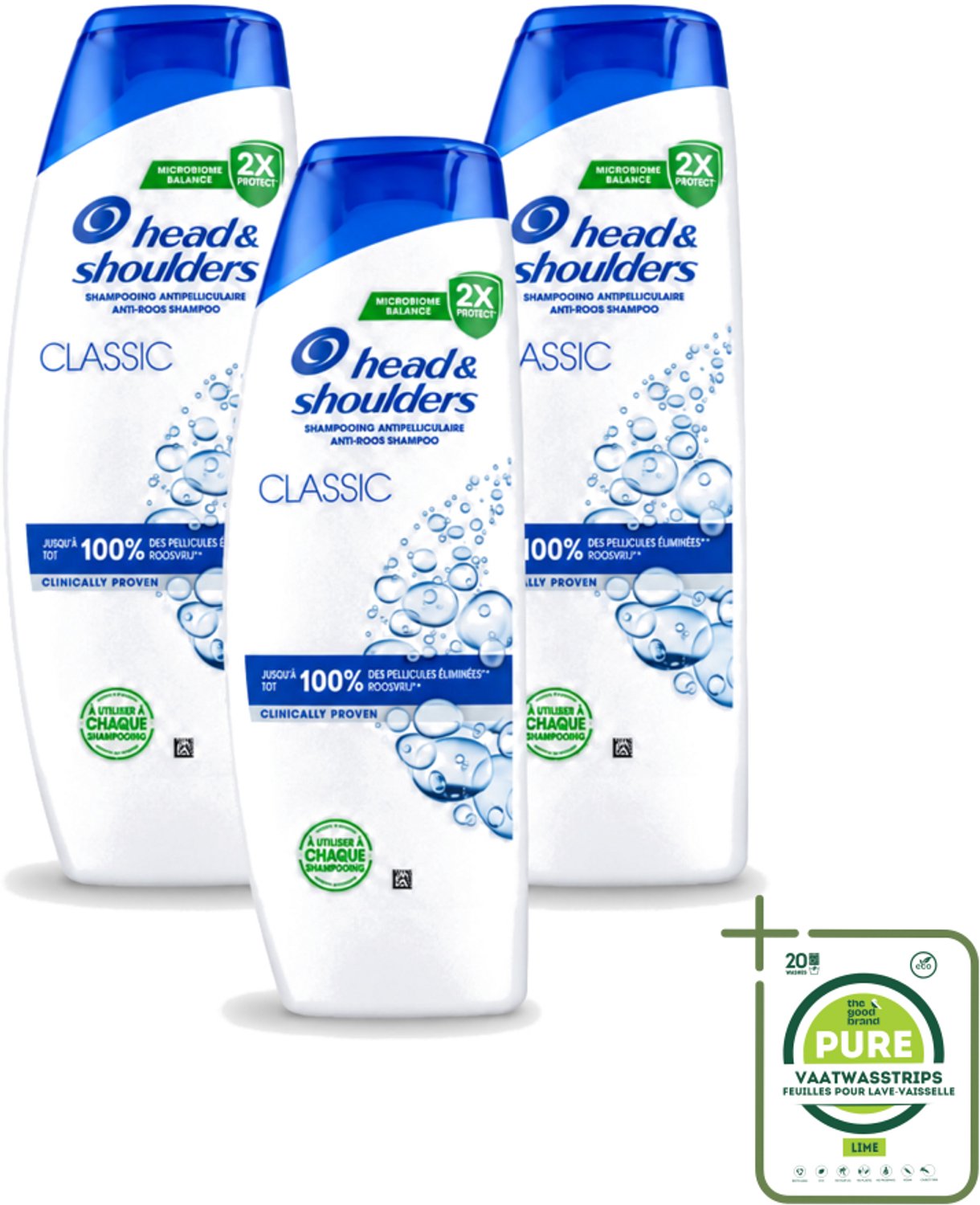 3 x Head & Shoulders - Anti-Roos Shampoo - Classic - 400 ml - Grootverpakking - Vaatwasstrips - Roosvrij Haar - Hoofdhuid Verzorging - Anti-roos Shampoo - Microbiome Balance - Hoofdverzorging