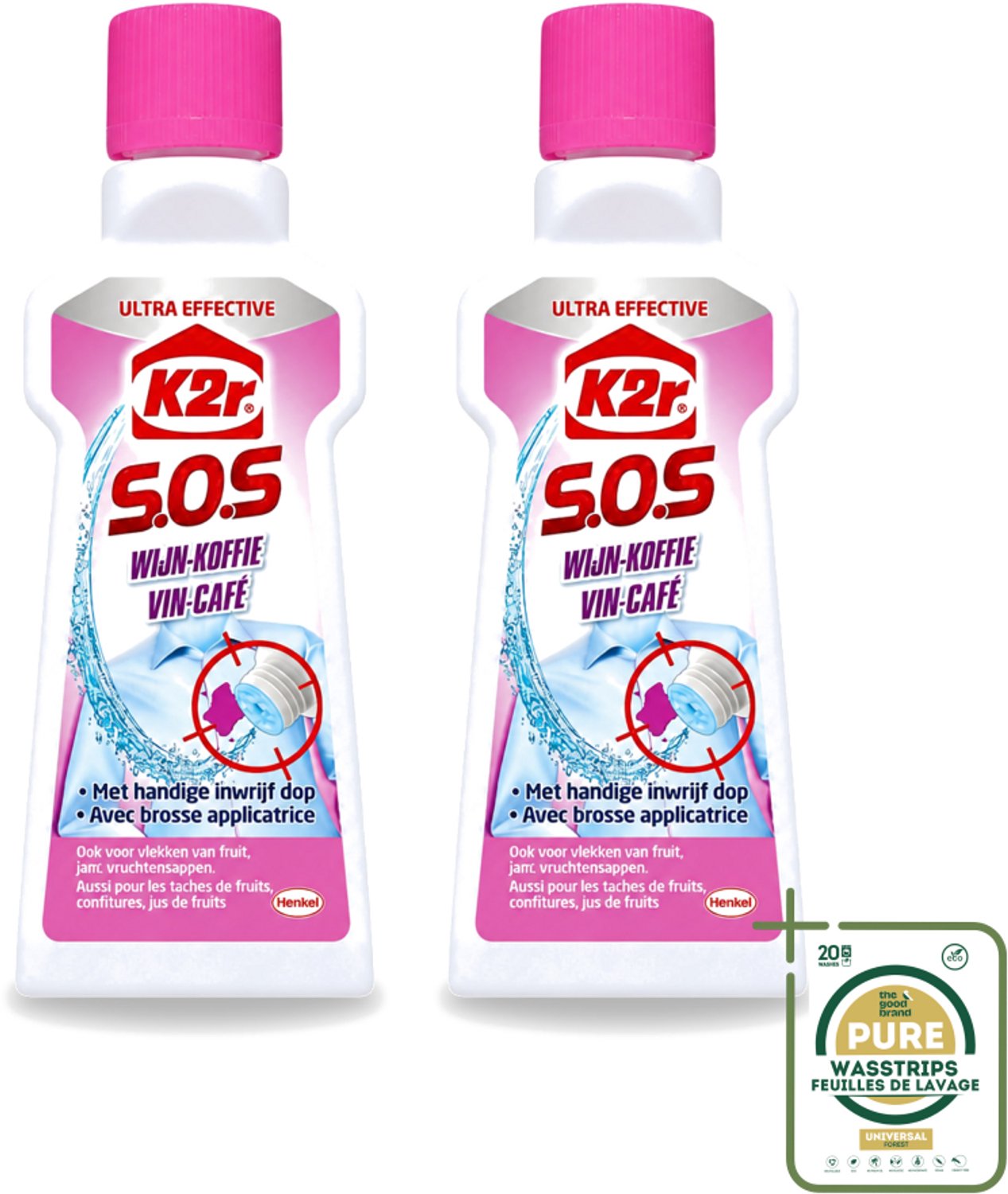 2 x K2R - SOS Vlekverwijderaar - Wijn & Koffie - 50ml - Wasstrips - Wijnvlek Verwijderen - Koffievlek Verwijderen - Textiel Reinigen - Vlekverwijderaar - Vlekken Op Textiel