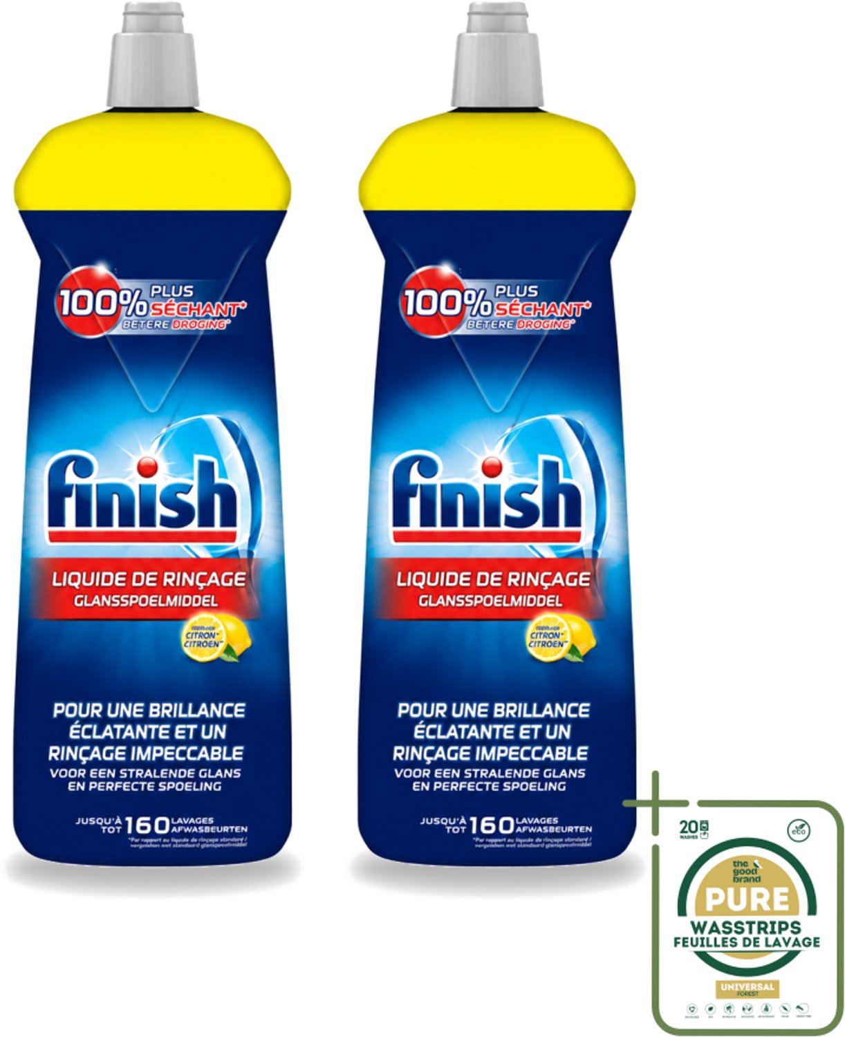 2 x Finish - Glansspoelmiddel - Citroen - Stralende glans - Tot 160 Afwasbeurten - 800 ml - Wasstrips - Glansspoelmiddel - Glans - Citroen - Vaatwas - Vaat Drogen