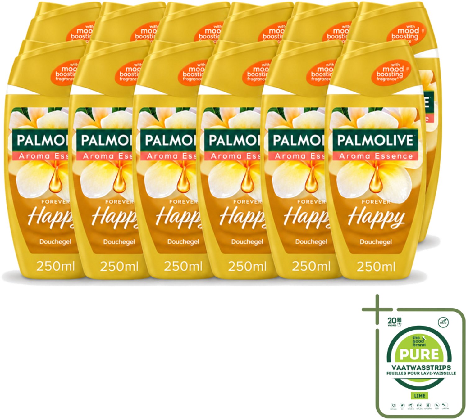 12 x Palmolive - Arroma Essence - Douchegel - Frangipani & Neroli - Forever Happy - 250 ml - Grootverpakking - Vaatwasstrips - Douchegel - Frangipani - Neroli - Geur - Reiniging
