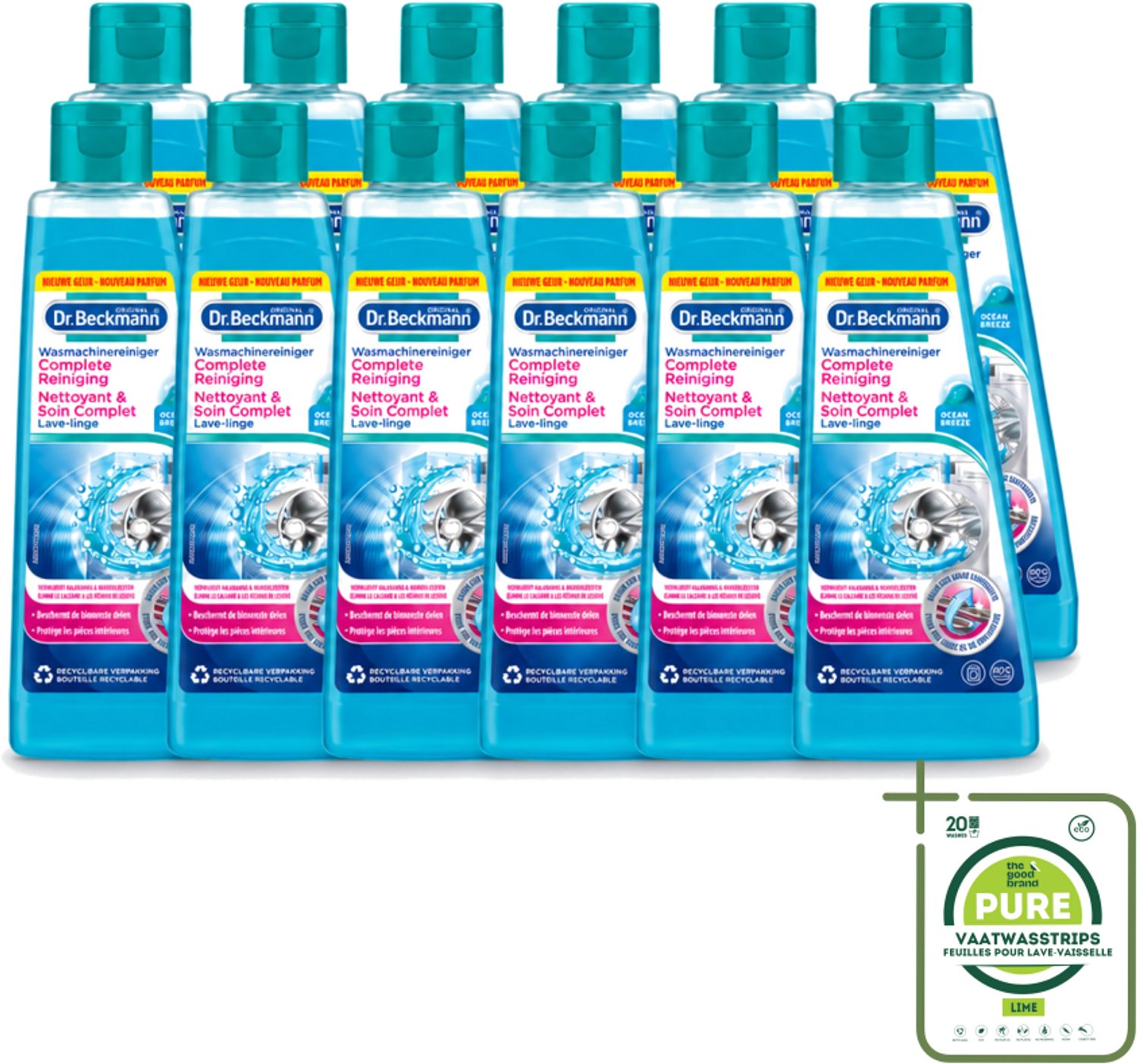 12 x Dr.Beckmann - Wasmachinereiniger - Ocean Breeze - Anti-Kalk - 250 ml - Grootverpakking - Vaatwasstrips - Wasmachine Reinigen - Kalk Verwijderen - Wasmachine Reinigingsmiddel - Anti-kalk - Wasmachine Geur
