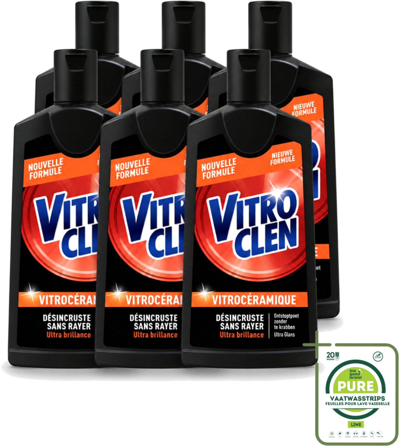 6 x Vitroclen - Kookplaatreiniger - Keramisch & Inductie - Ultra Glans - 310 ml - Grootverpakking - Vaatwasstrips - Kookplaat Reinigen - Keramische Kookplaat Reinigen - Inductiekookplaat Reinigen - Kookplaat Glans - Kookplaat Reiniger