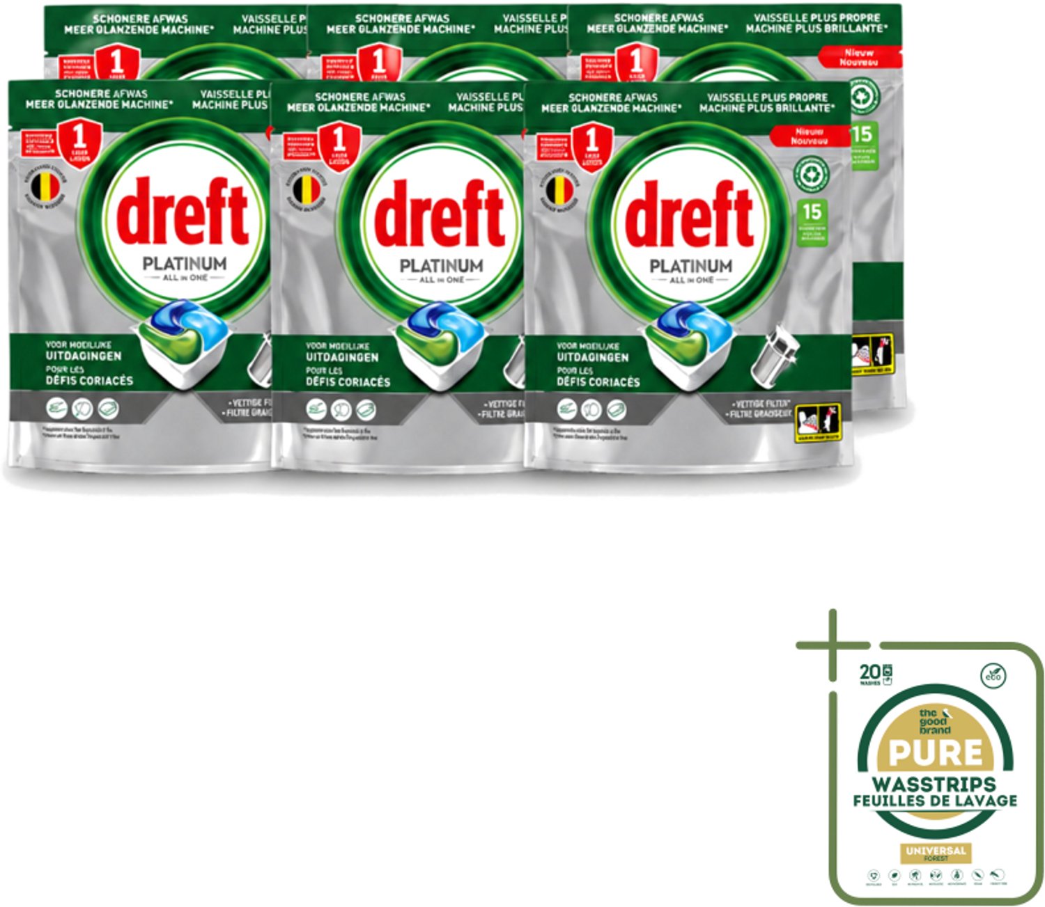 6 x Dreft – Vaatwascapsules – Platinum All-in-One – 15 Capsules - Vaatwasmiddel - Vaatwascapsule - Reinigingscapsule - Vetverwijdering - Glansspoelmiddel