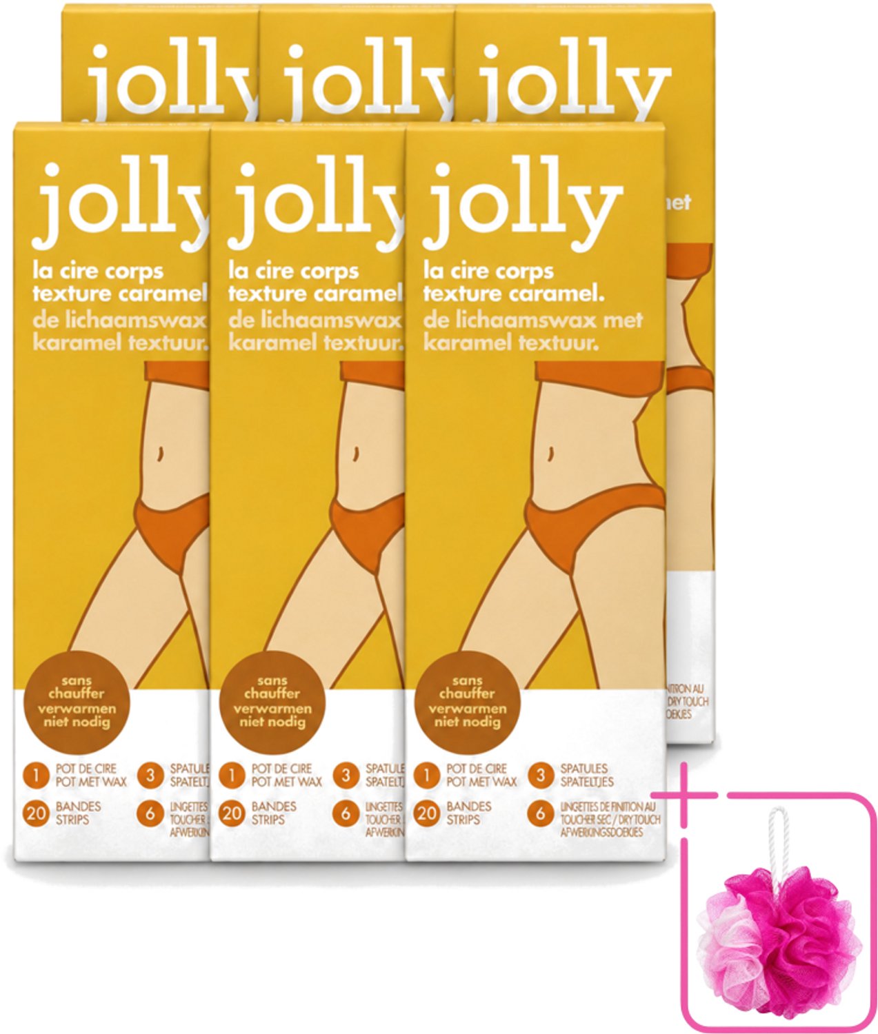6 x Jolly - Lichaamswax - Karamel Structuur - 20 Strips - Bulkverpakking - Haar verwijderen - Douchemop - Lichaamswax