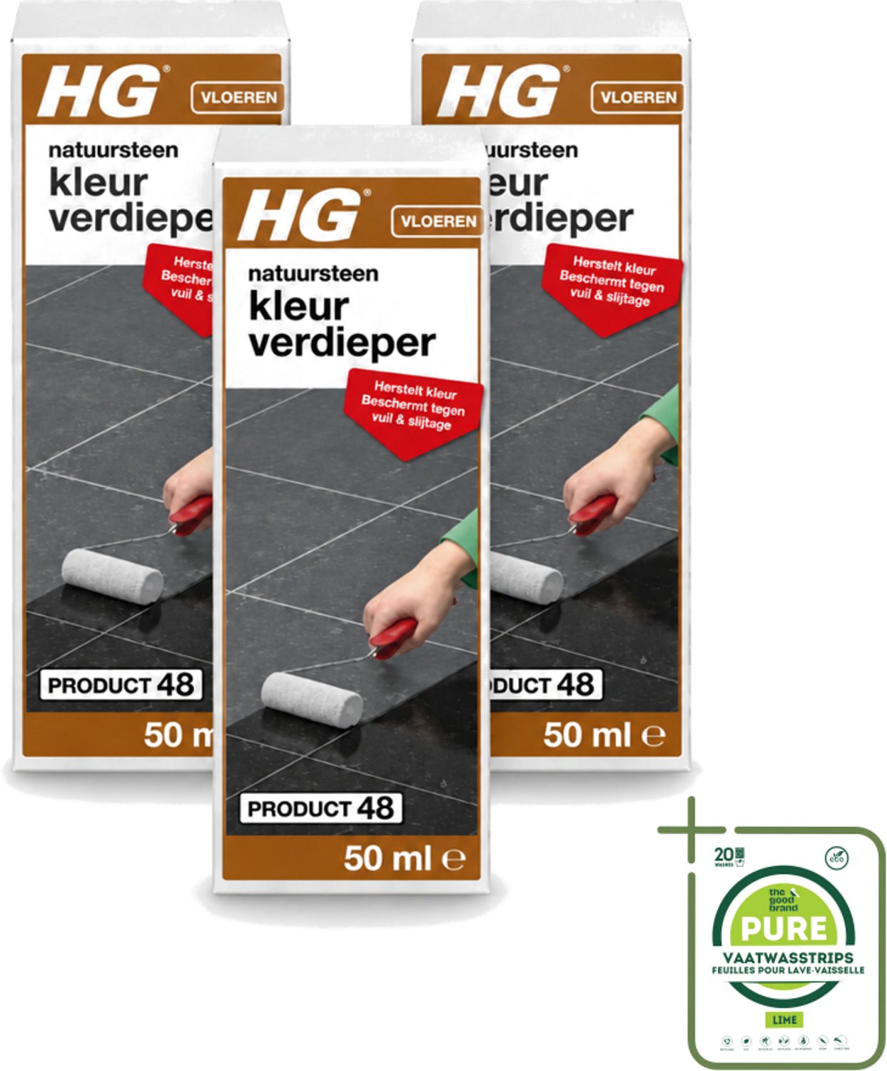 3 x HG - Natuursteen Kleurverdieper - Herstelt Kleur - Beschermt Tegen Vuil & Slijtage - 50 ml - Grootverpakking - Vaatwasstrips - Natuursteen Kleurverdieper - Natuursteen Beschermen - Natuursteen Slijtage - Natuursteen Vuil - Natuursteen Herstellen