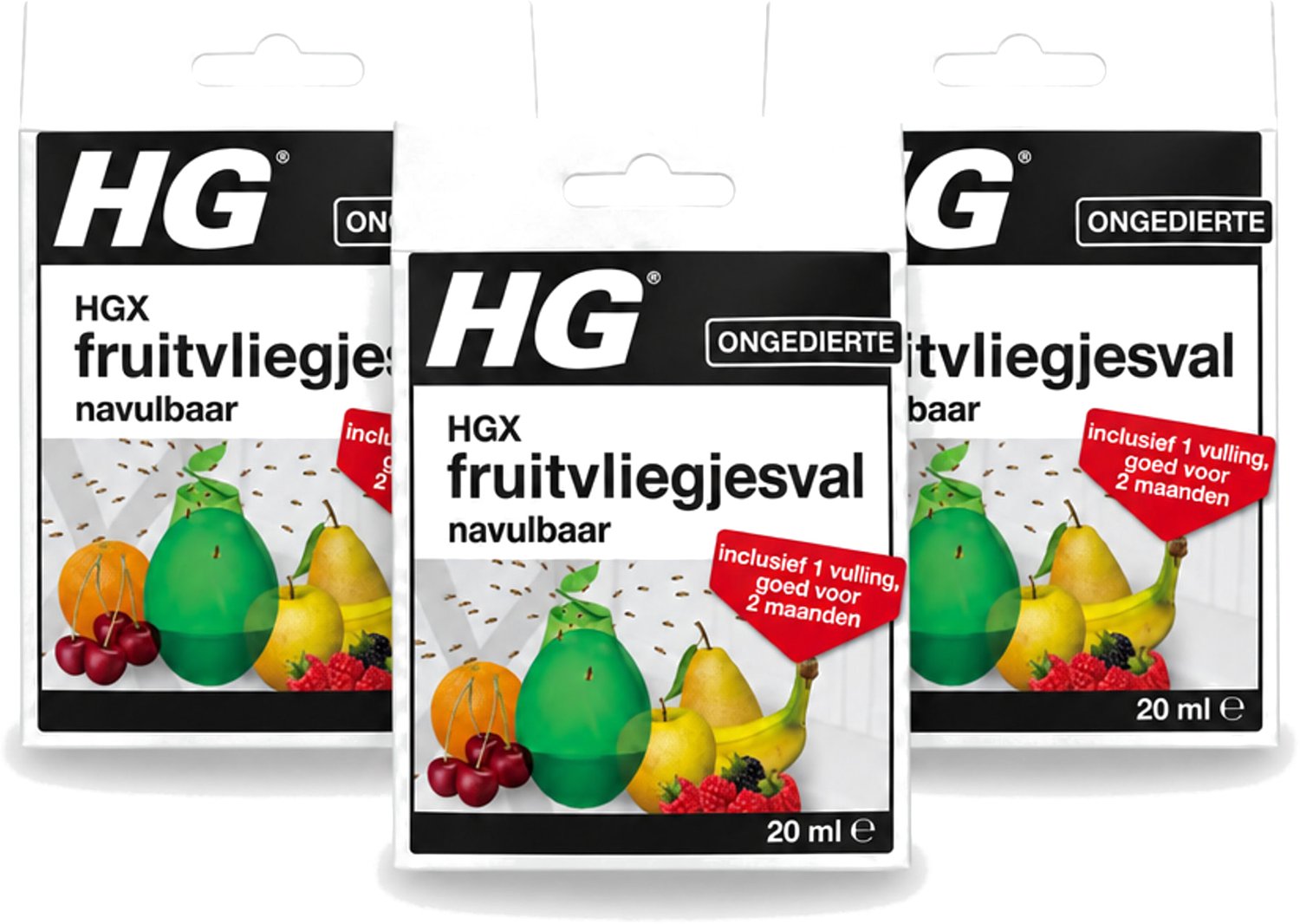 3 x HG X - Ongedierte - Fruitvliegjesval Navulbaar - Inclusief 1 Vulling - 20 ml - Voordeelverpakking - 3 stuks