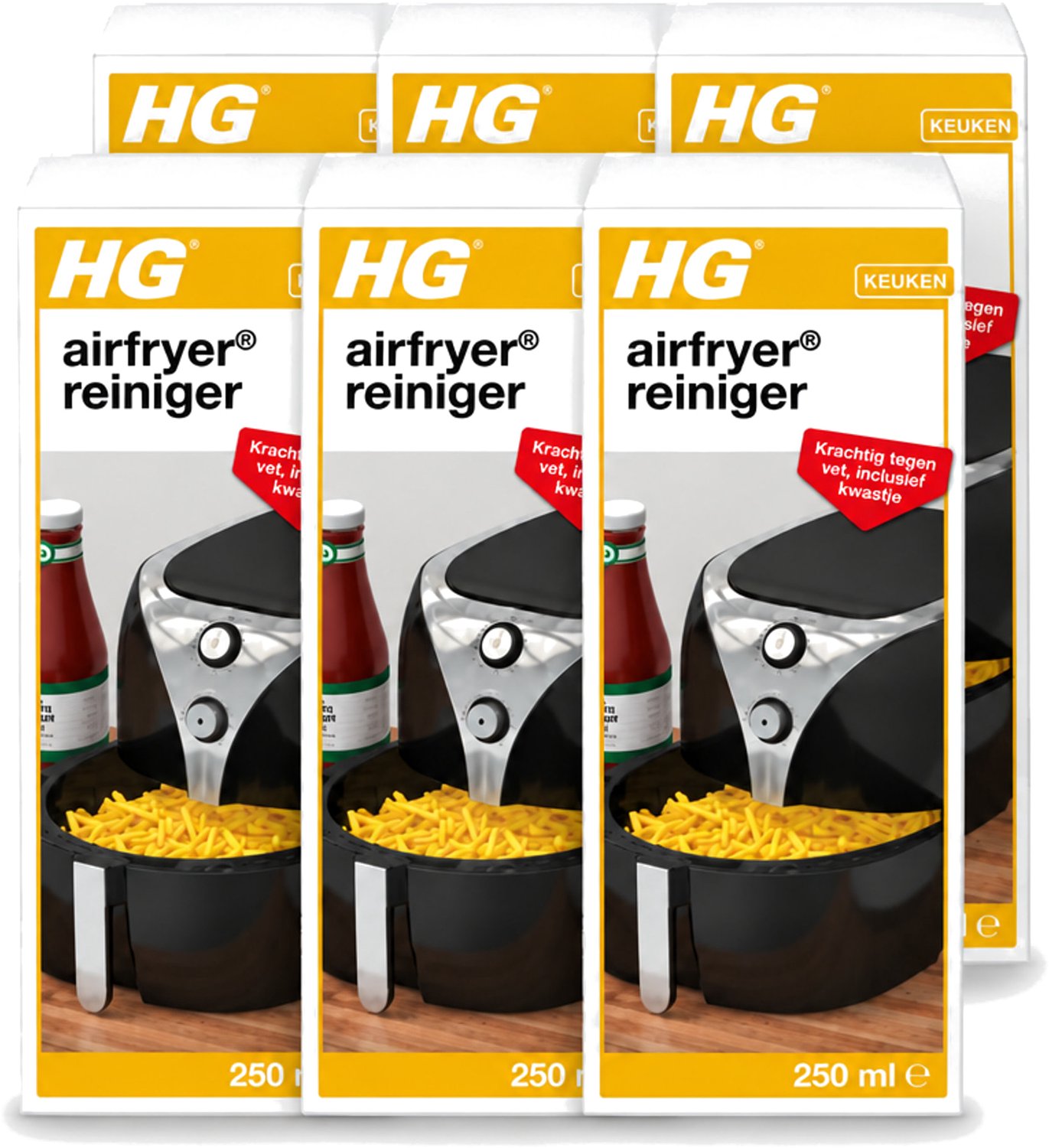 6 x HG - Airfryer Reiniger - Krachtig Tegen Vet - Inclusief Kwastje - 5 Schoonmaakbeurten - 250 ml - Voordeelverpakking - 6 stuks