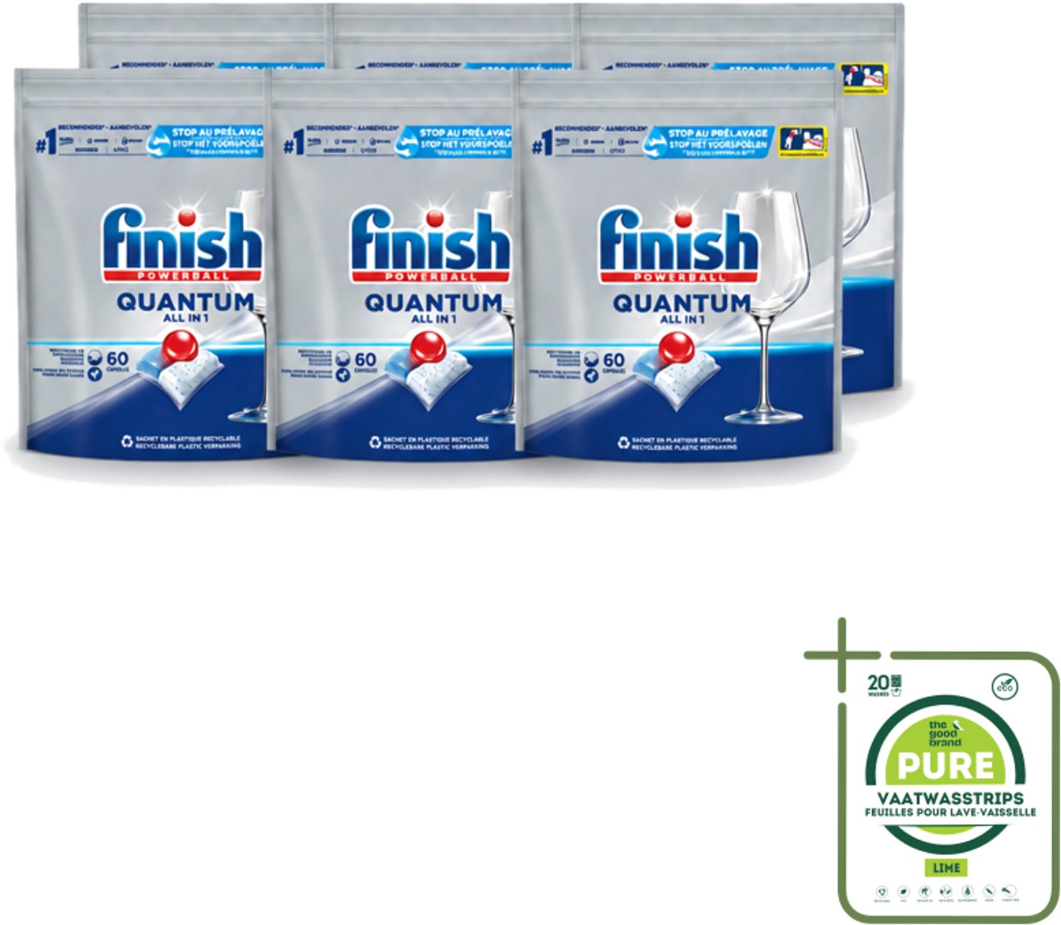 6 x Finish – Vaatwastabletten – Quantum All-in-1 – 60 Capsules - Grootverpakking - Vaatwastabletten - Vaatwassen - Reiniging - Glans - Vet Verwijderen